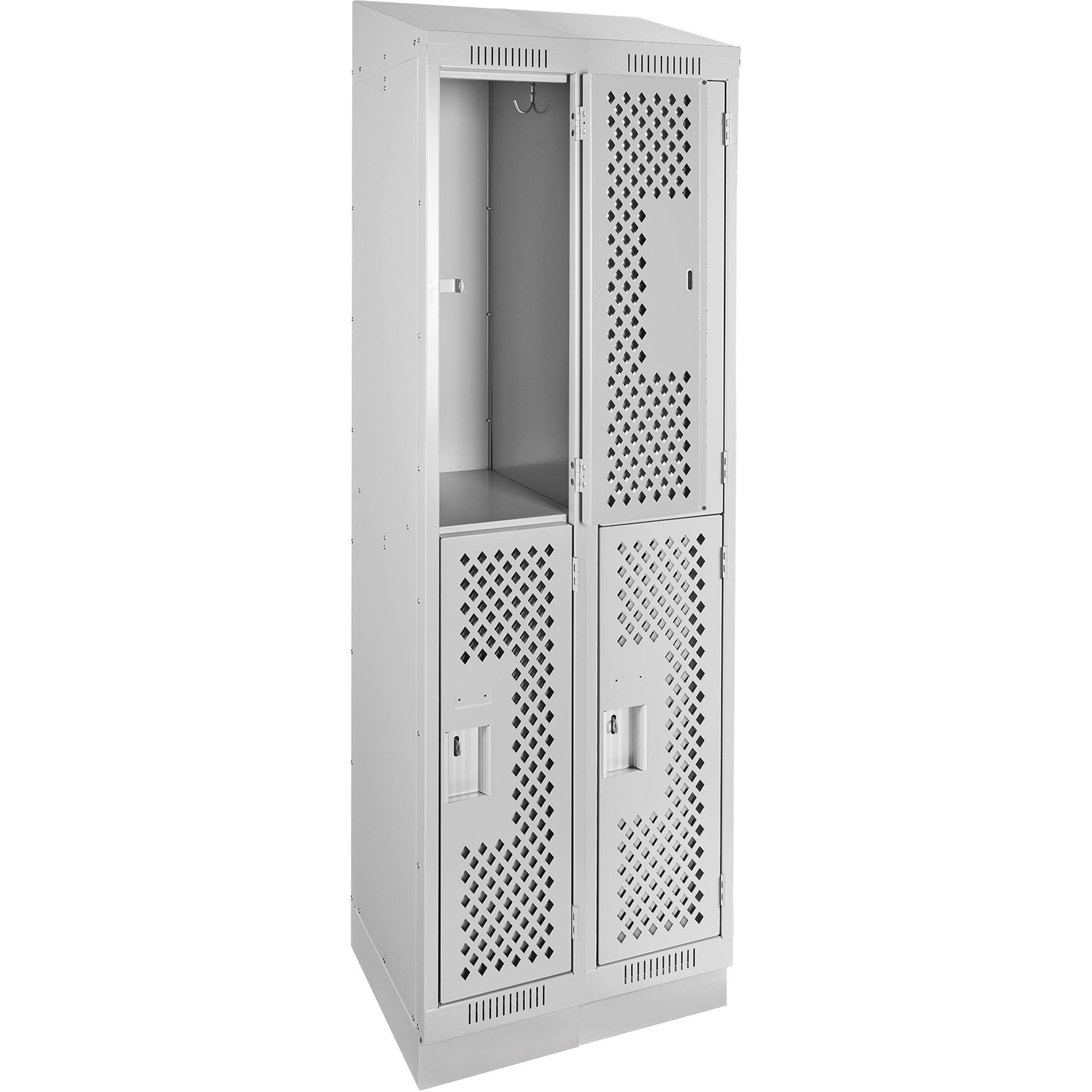 Casiers Clean LineMC, 2 niveaux, Bloc de 2, 24" x 12" x 82", Acier, Gris, Rivet (assemblé), Perforé – Image 3