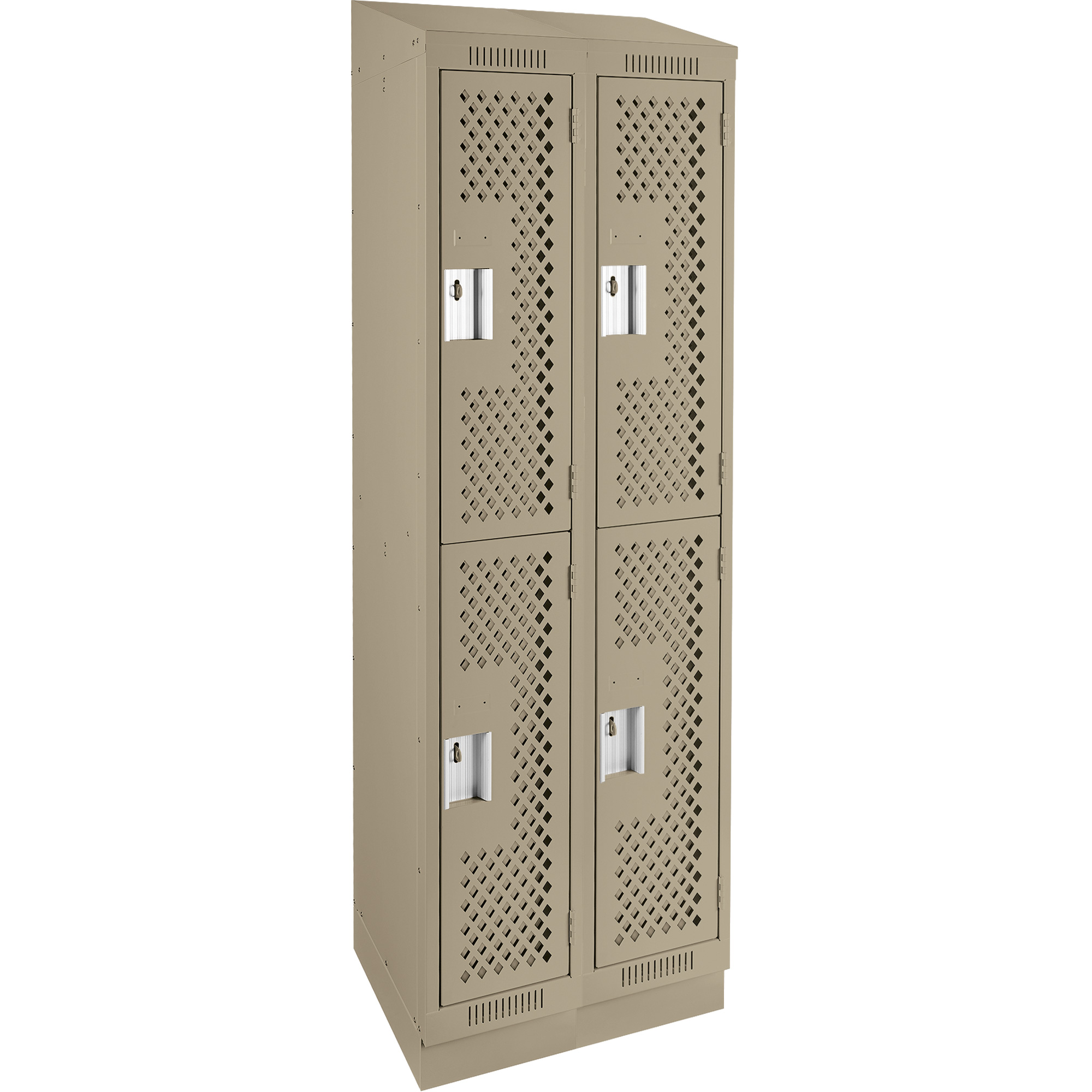 Casiers Clean LineMC, 2 niveaux, Bloc de 2, 24" x 15" x 82", Acier, Beige, Rivet (assemblé), Perforé