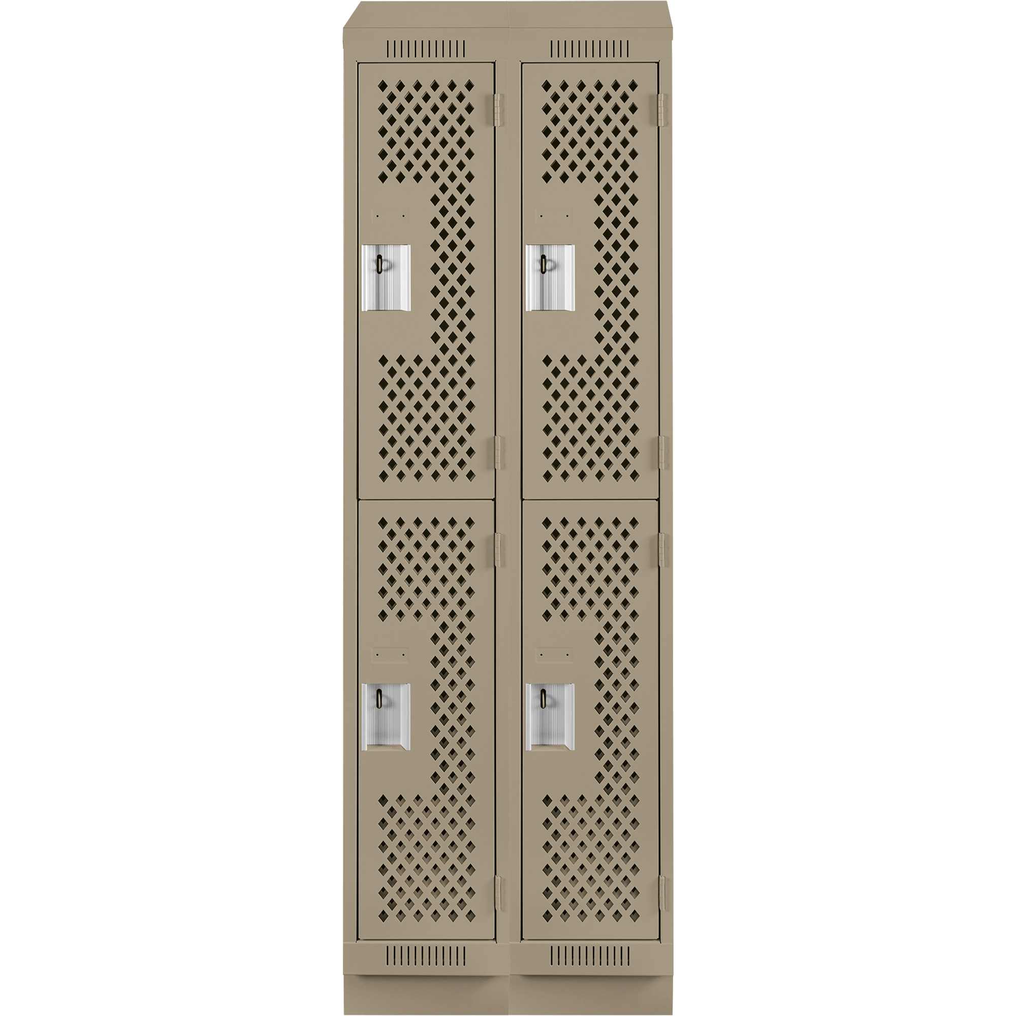 Casiers Clean LineMC, 2 niveaux, Bloc de 2, 24" x 15" x 82", Acier, Beige, Rivet (assemblé), Perforé – Image 2