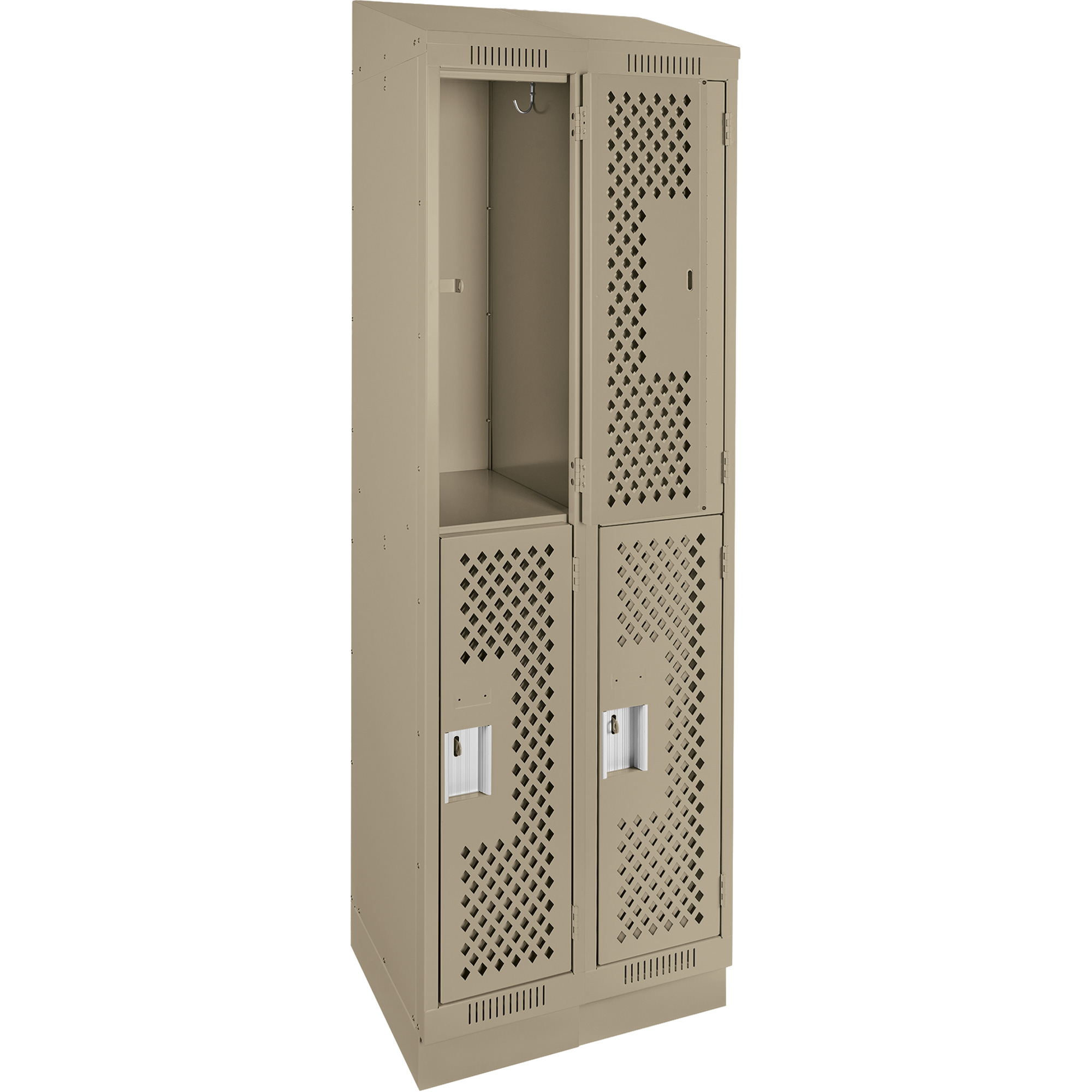 Casiers Clean LineMC, 2 niveaux, Bloc de 2, 24" x 15" x 82", Acier, Beige, Rivet (assemblé), Perforé – Image 3