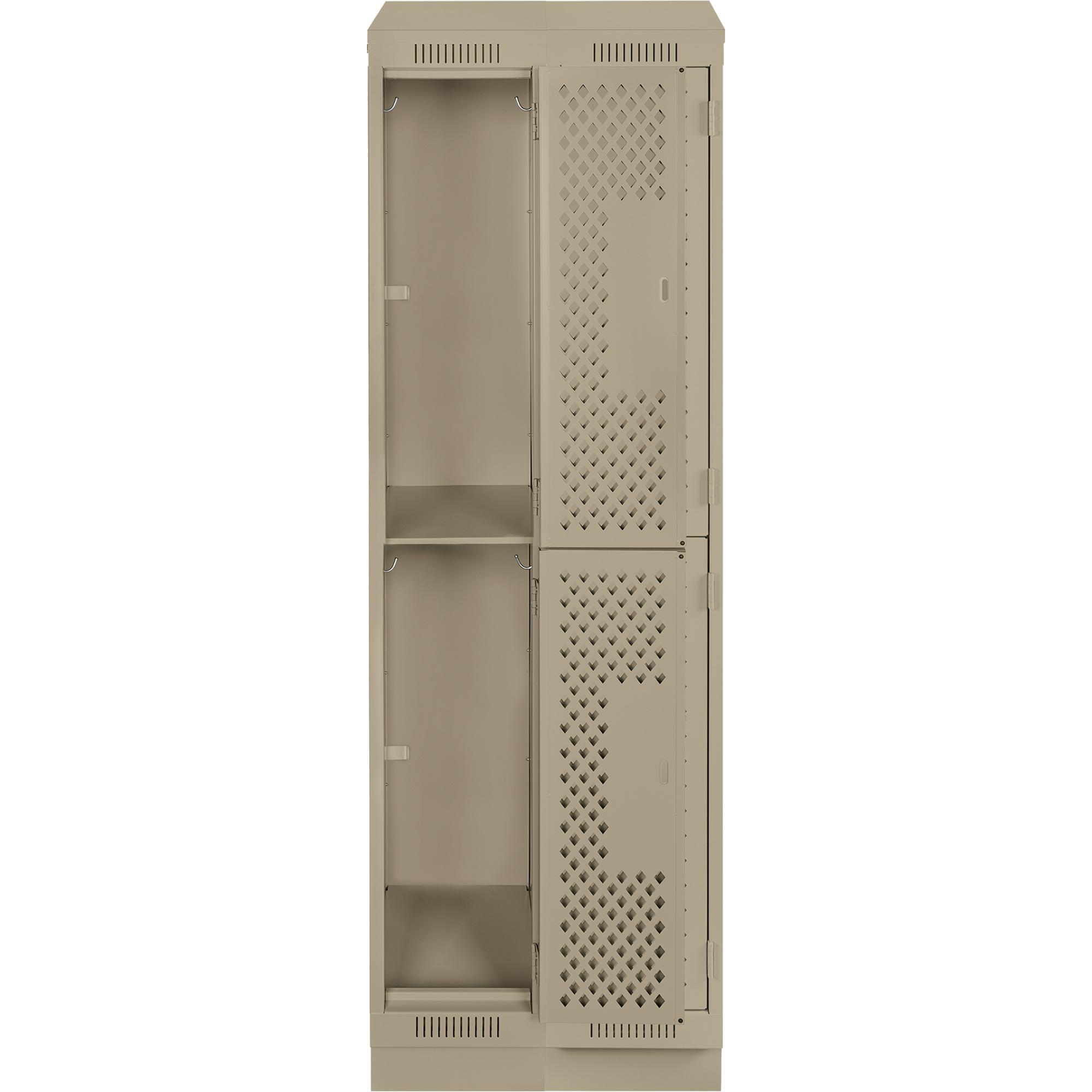 Casiers Clean LineMC, 2 niveaux, Bloc de 2, 24" x 15" x 82", Acier, Beige, Rivet (assemblé), Perforé – Image 4