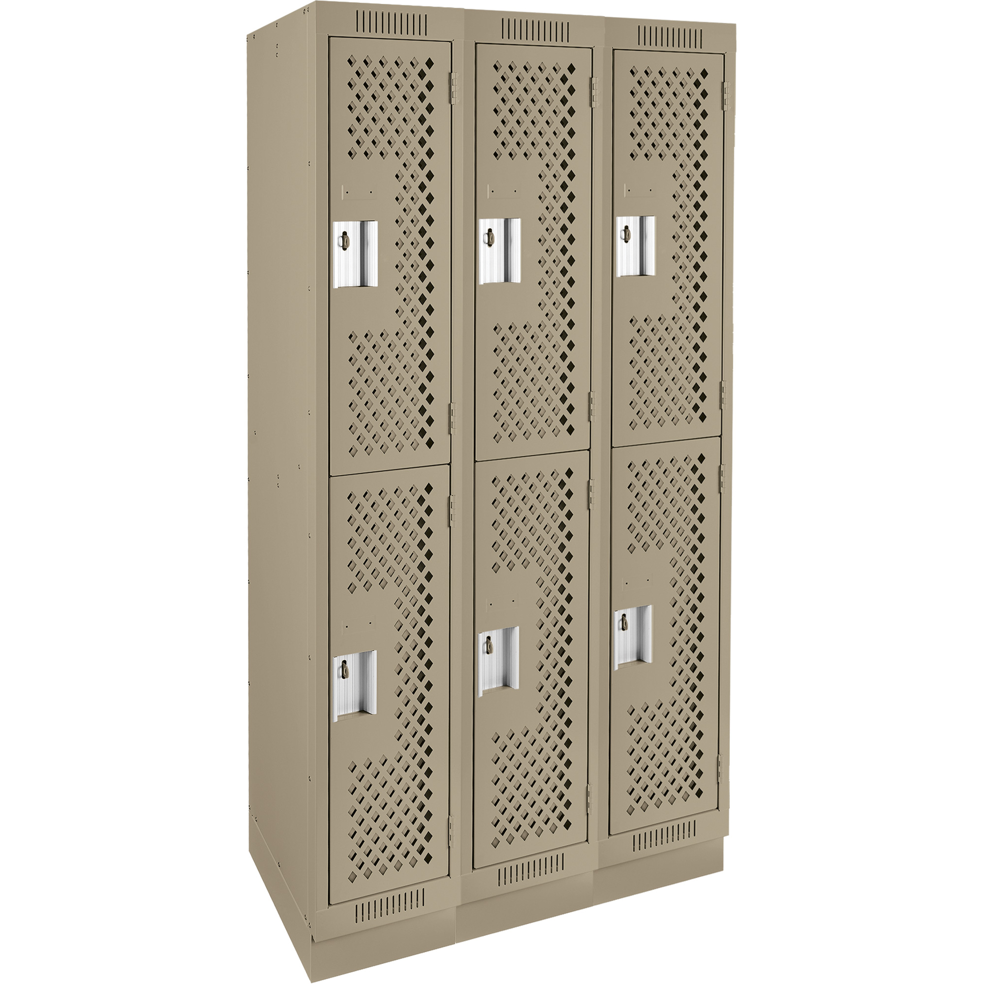 Casiers Clean LineMC, 2 niveaux, Bloc de 3, 36" x 15" x 76", Acier, Beige, Rivet (assemblé), Perforé