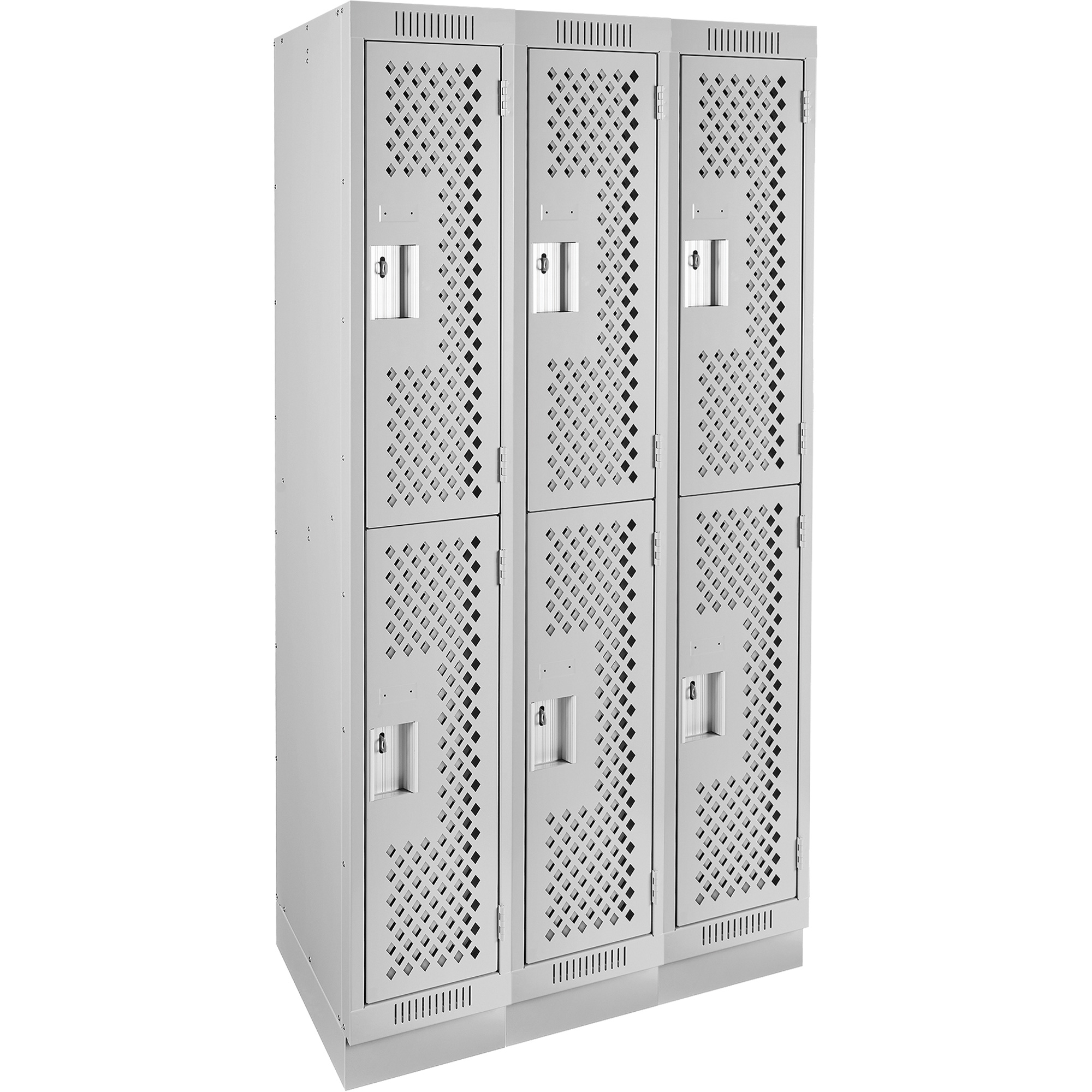 Casiers Clean LineMC, 2 niveaux, Bloc de 3, 36" x 15" x 76", Acier, Gris, Rivet (assemblé), Perforé