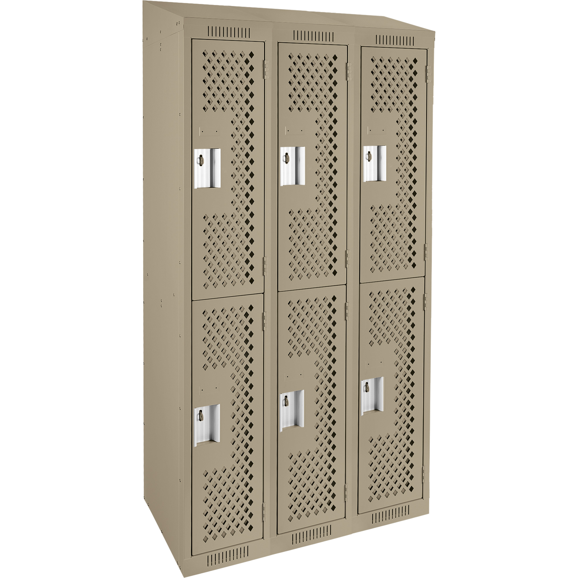 Casiers Clean LineMC, 2 niveaux, Bloc de 3, 36" x 15" x 78", Acier, Beige, Rivet (assemblé), Perforé