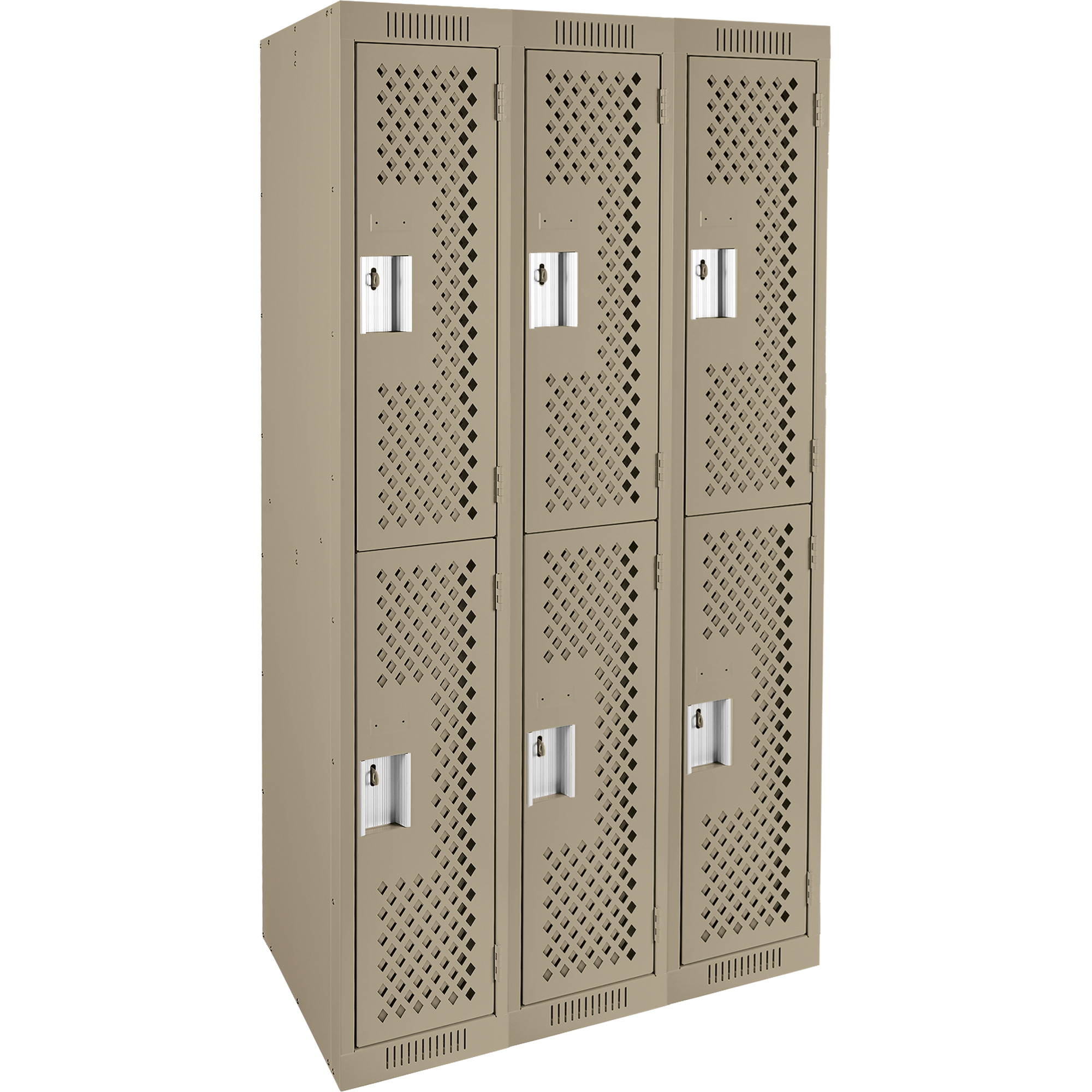 Casiers Clean LineMC, 2 niveaux, Bloc de 3, 36" x 12" x 72", Acier, Beige, Rivet (assemblé), Perforé