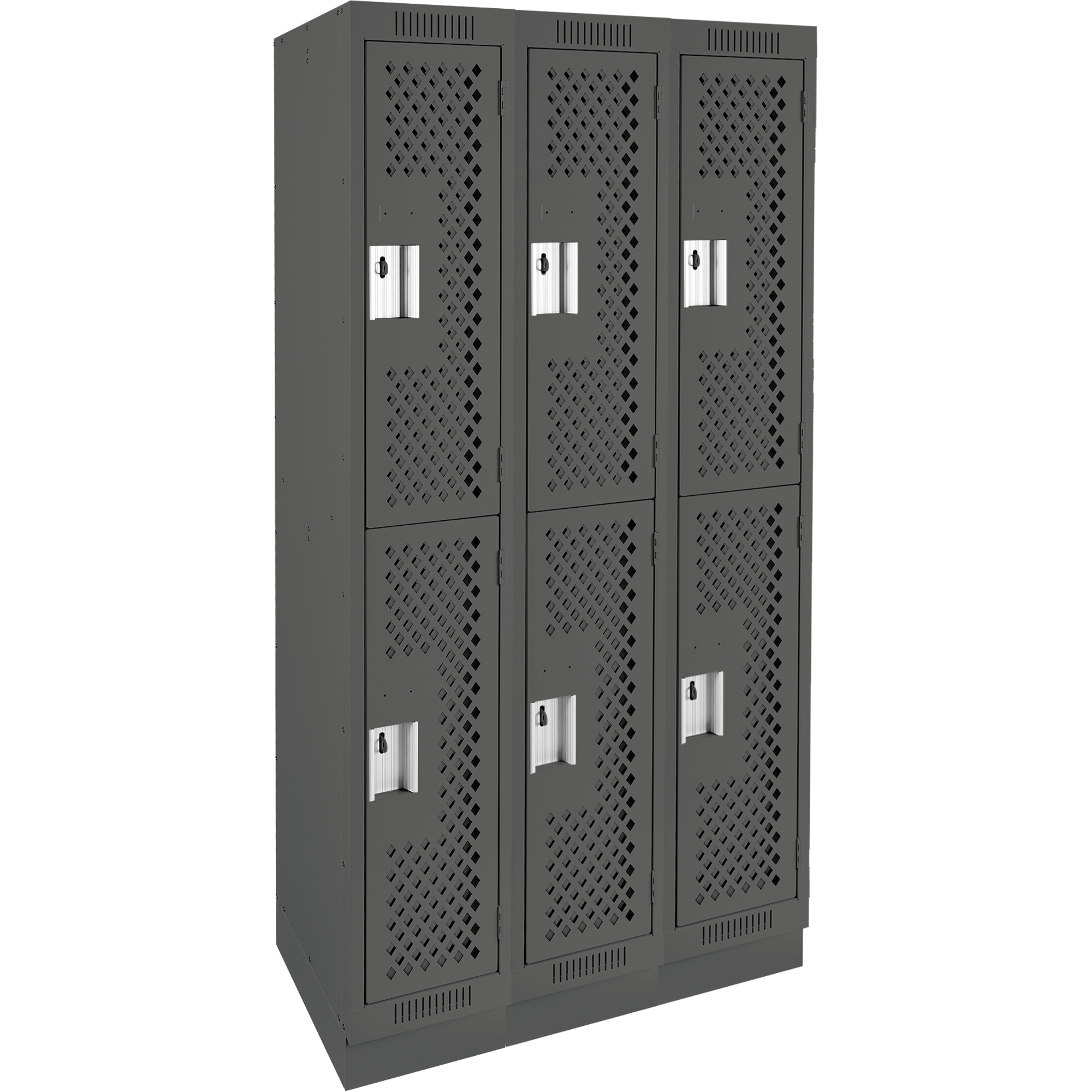Casiers Clean LineMC, 2 niveaux, Bloc de 3, 36" x 18" x 76", Acier, Charbon, Rivet (assemblé), Perforé