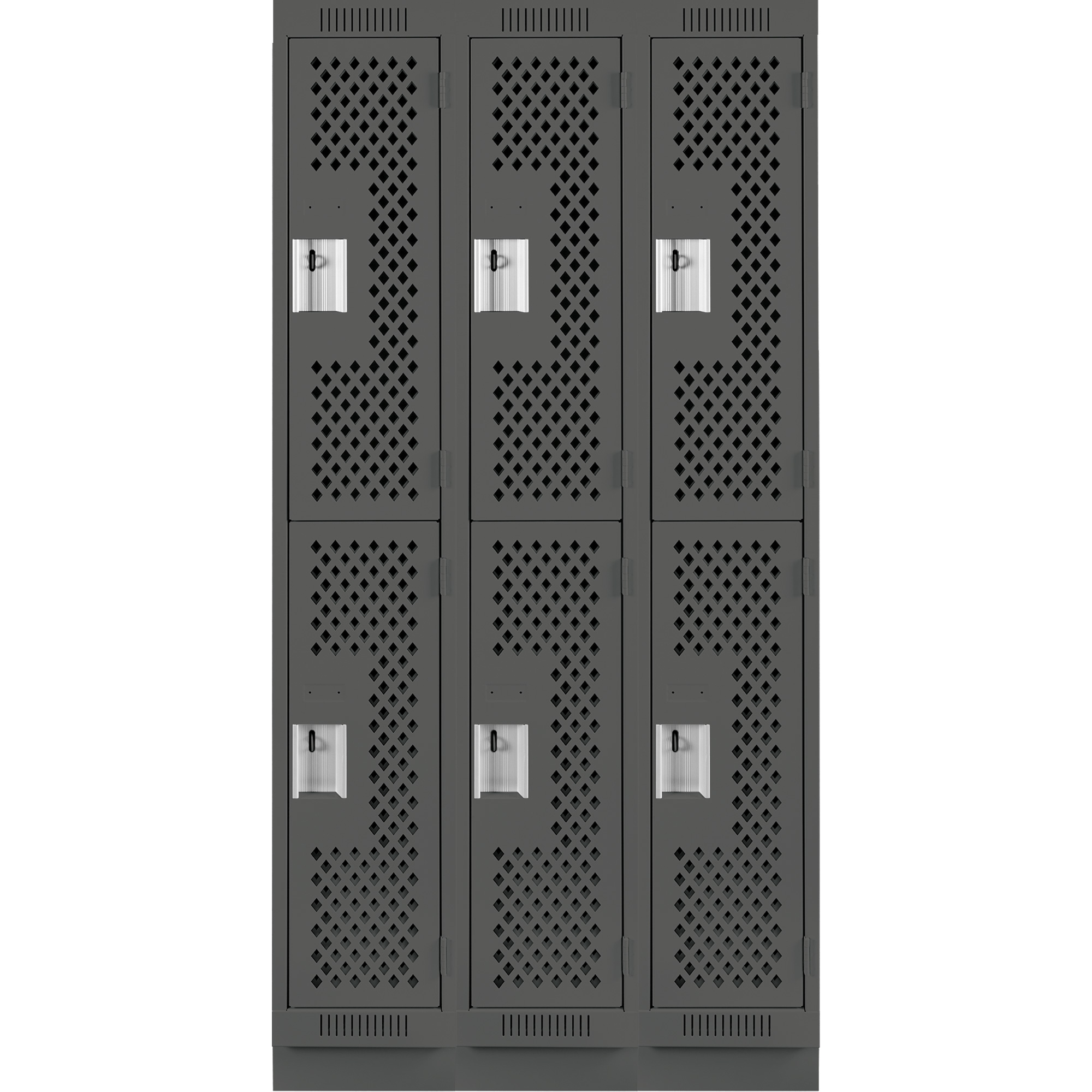 Casiers Clean LineMC, 2 niveaux, Bloc de 3, 36" x 18" x 76", Acier, Charbon, Rivet (assemblé), Perforé – Image 2