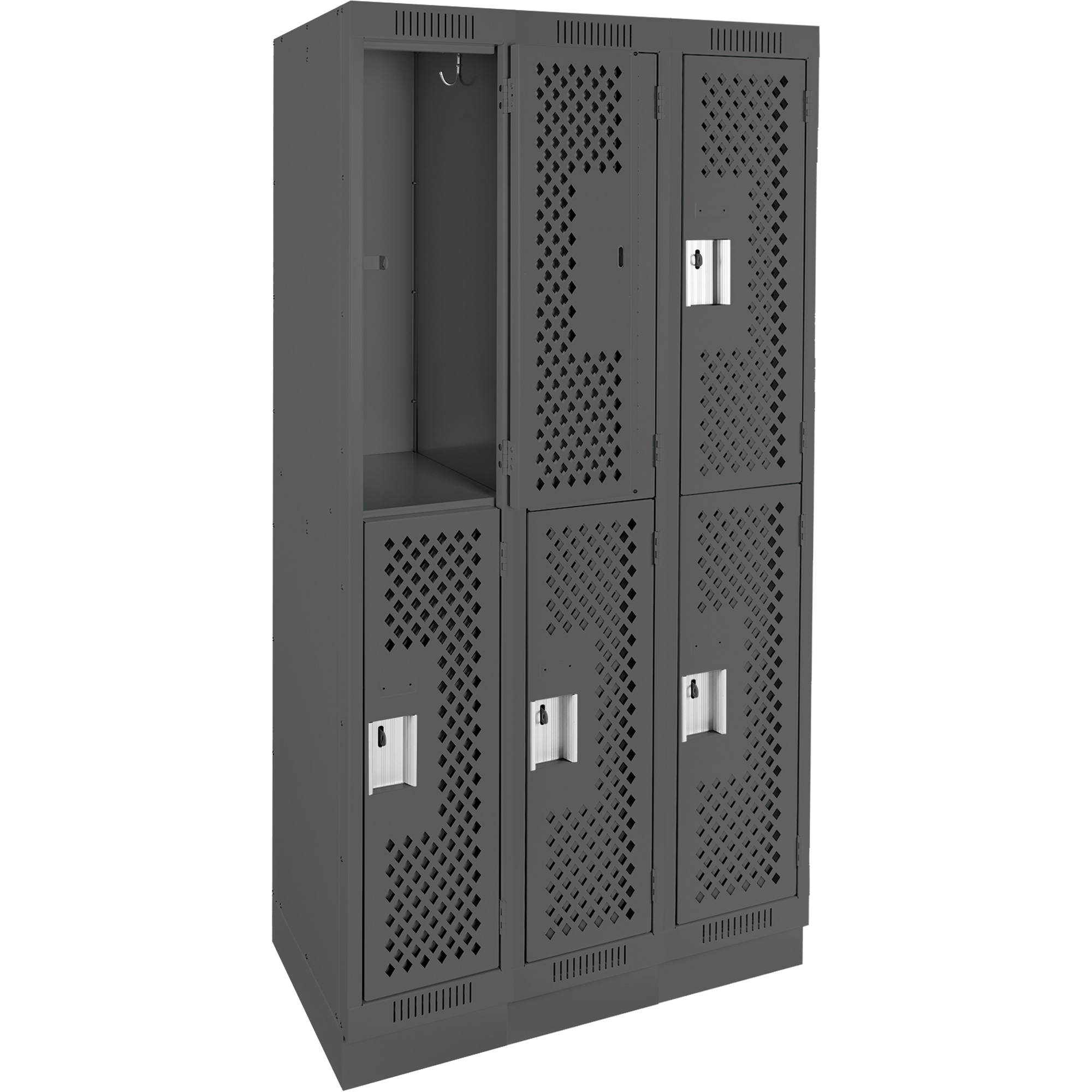 Casiers Clean LineMC, 2 niveaux, Bloc de 3, 36" x 18" x 76", Acier, Charbon, Rivet (assemblé), Perforé – Image 3