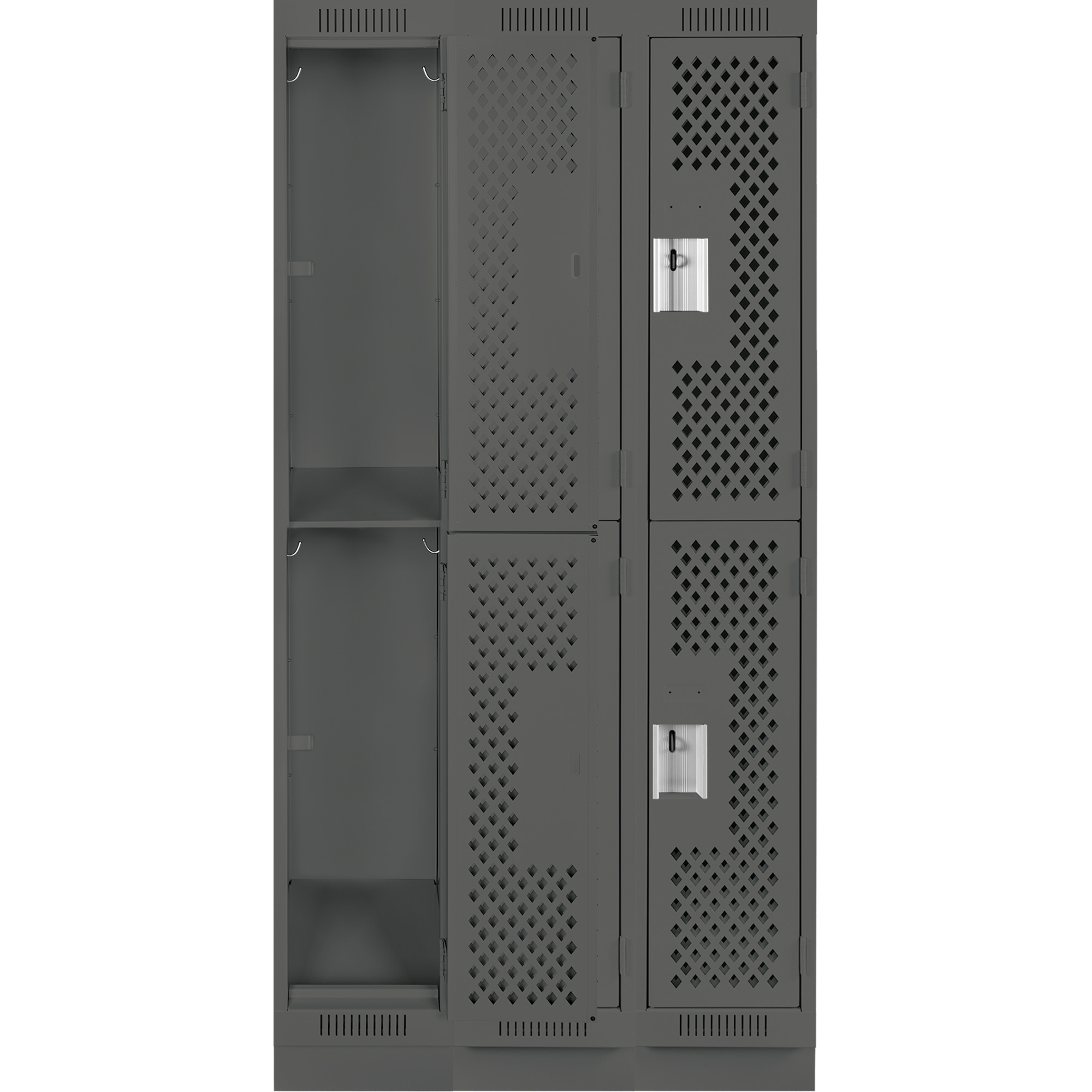 Casiers Clean LineMC, 2 niveaux, Bloc de 3, 36" x 18" x 76", Acier, Charbon, Rivet (assemblé), Perforé – Image 4