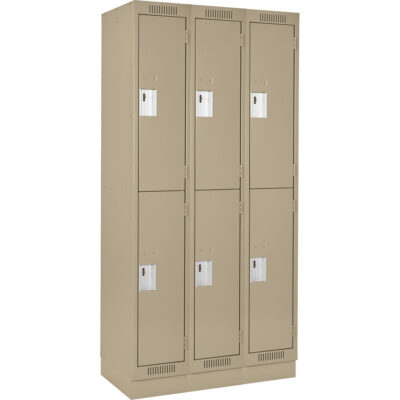 Casiers Clean LineMC, 2 niveaux, Bloc de 3, 36" x 15" x 76", Acier, Beige, Rivet (assemblé)