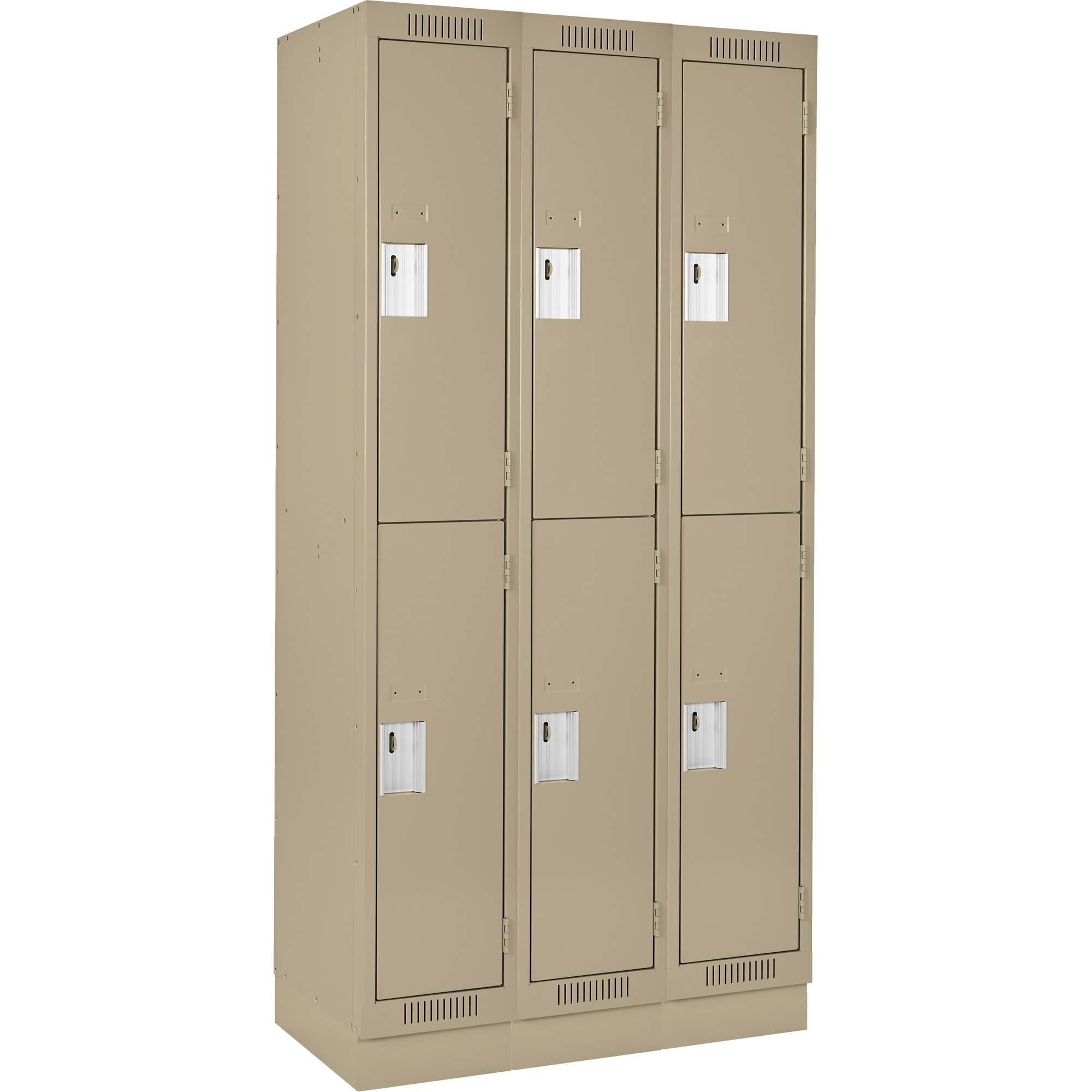 Casiers Clean LineMC, 2 niveaux, Bloc de 3, 36" x 15" x 76", Acier, Beige, Rivet (assemblé)