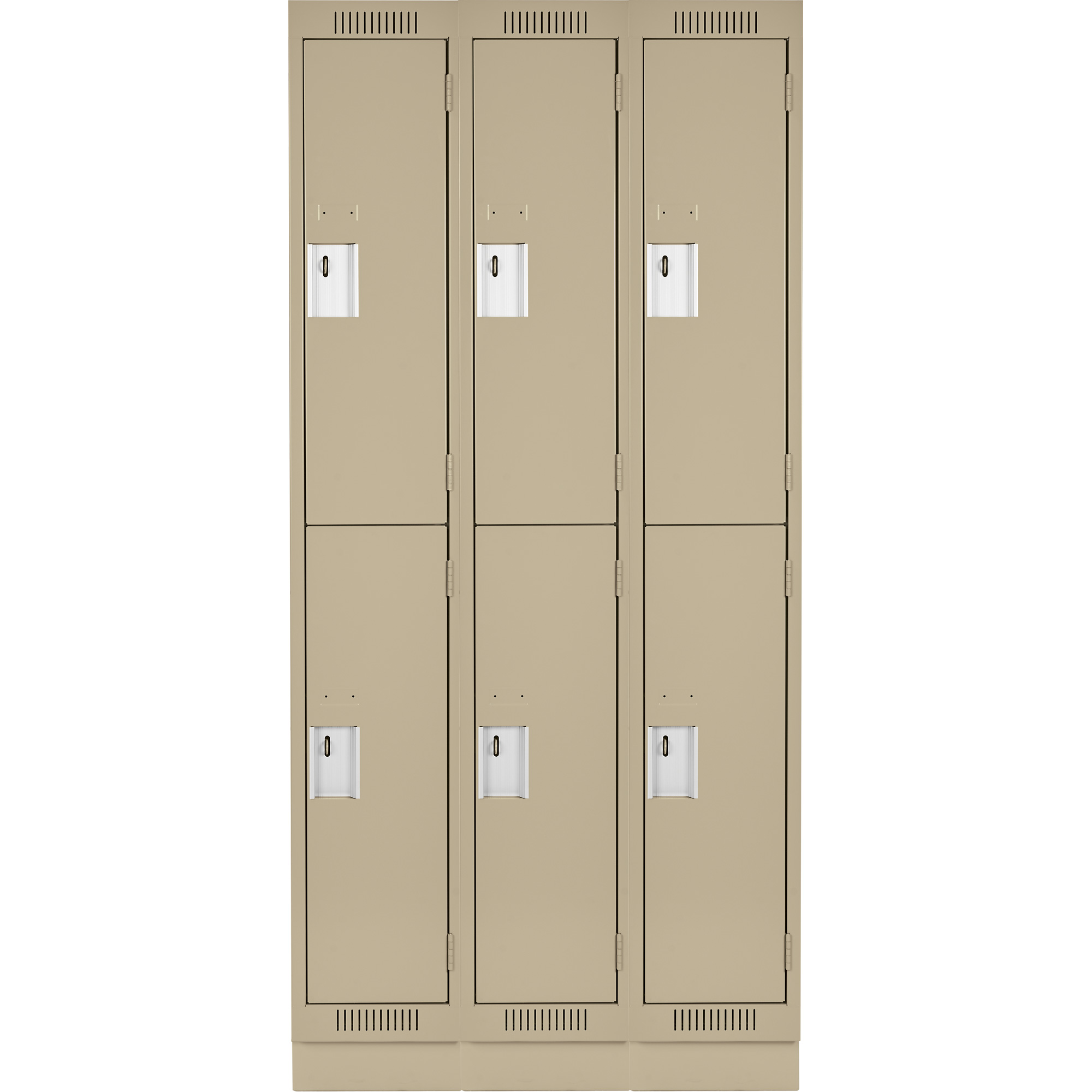 Casiers Clean LineMC, 2 niveaux, Bloc de 3, 45" x 15" x 76", Acier, Beige, Rivet (assemblé) – Image 2