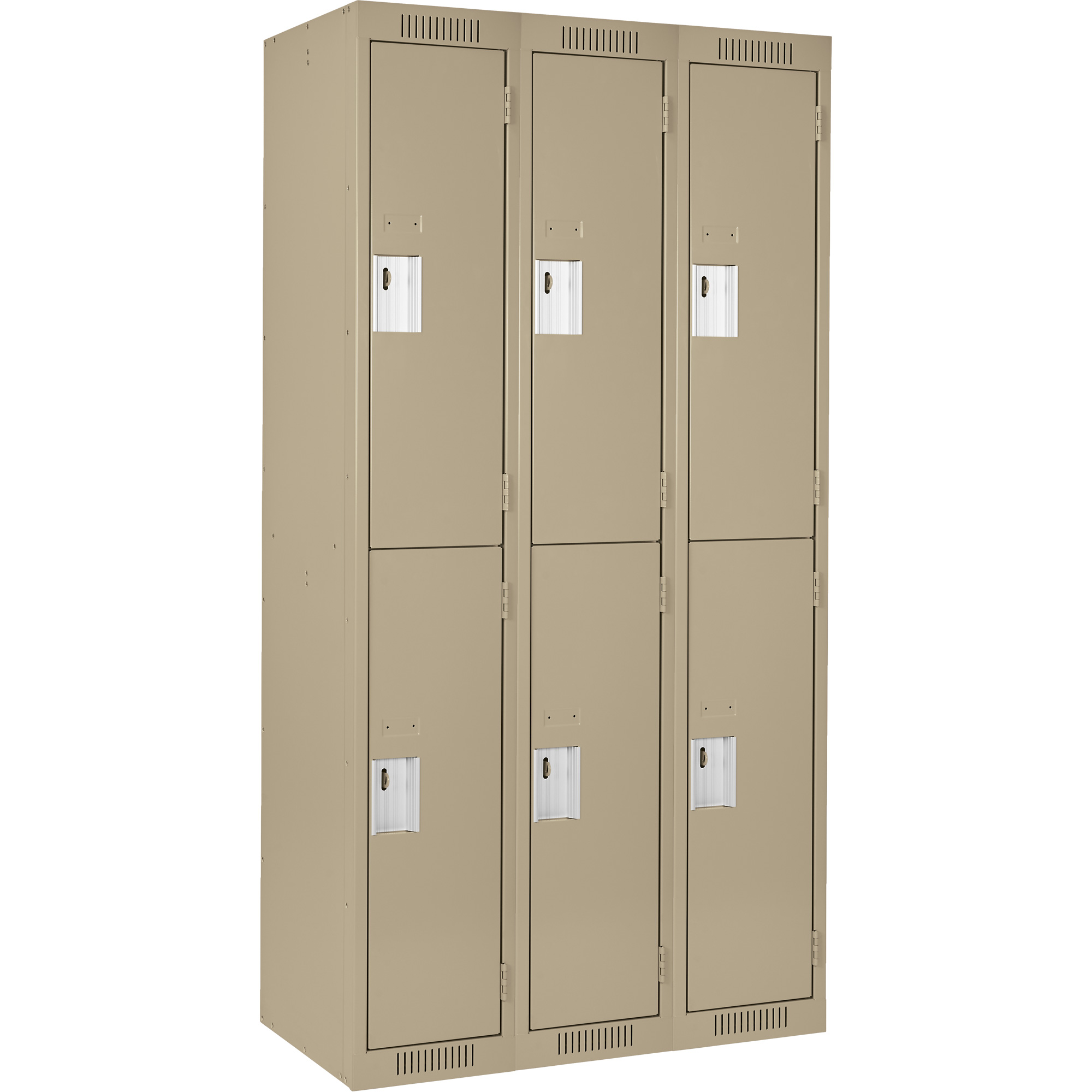 Casiers Clean LineMC, 2 niveaux, Bloc de 3, 36" x 18" x 72", Acier, Beige, Rivet (assemblé)