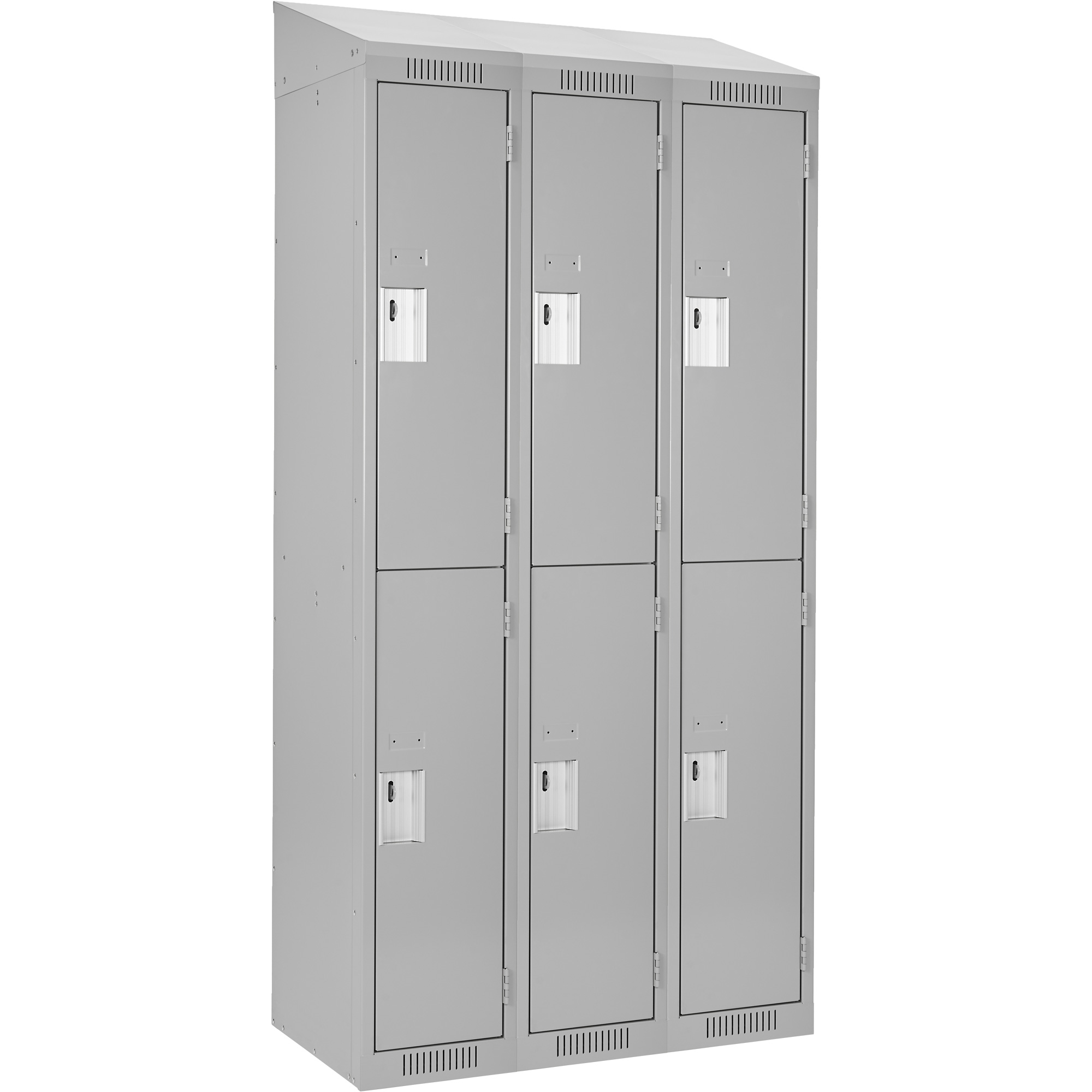 Casiers Clean LineMC, 2 niveaux, Bloc de 3, 54" x 18" x 78", Acier, Gris, Rivet (assemblé)