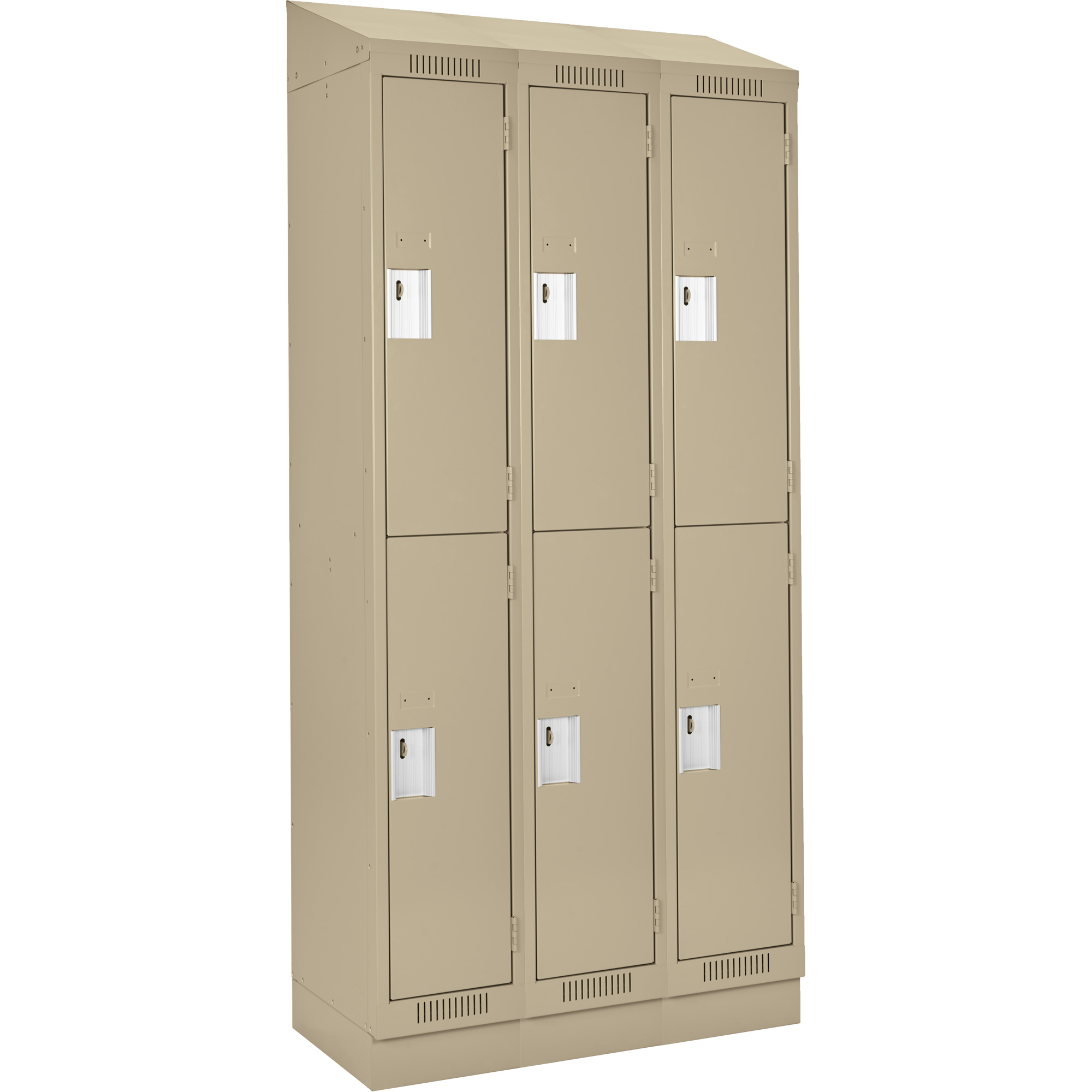 Casiers Clean LineMC, 2 niveaux, Bloc de 3, 54" x 18" x 82", Acier, Beige, Rivet (assemblé)