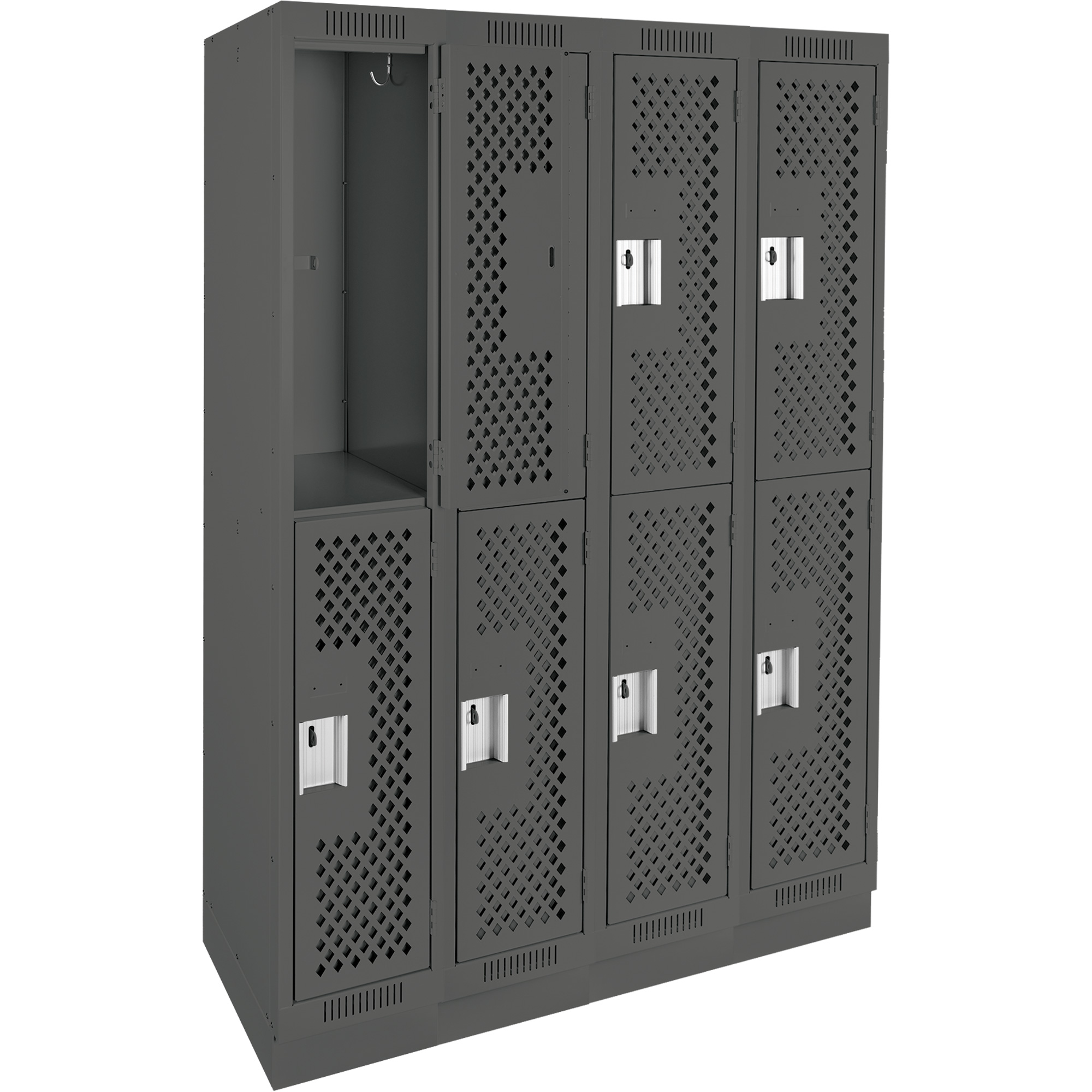 Casiers Clean LineMC, 2 niveaux, Bloc de 4, 48" x 15" x 76", Acier, Charbon, Rivet (assemblé), Perforé – Image 3