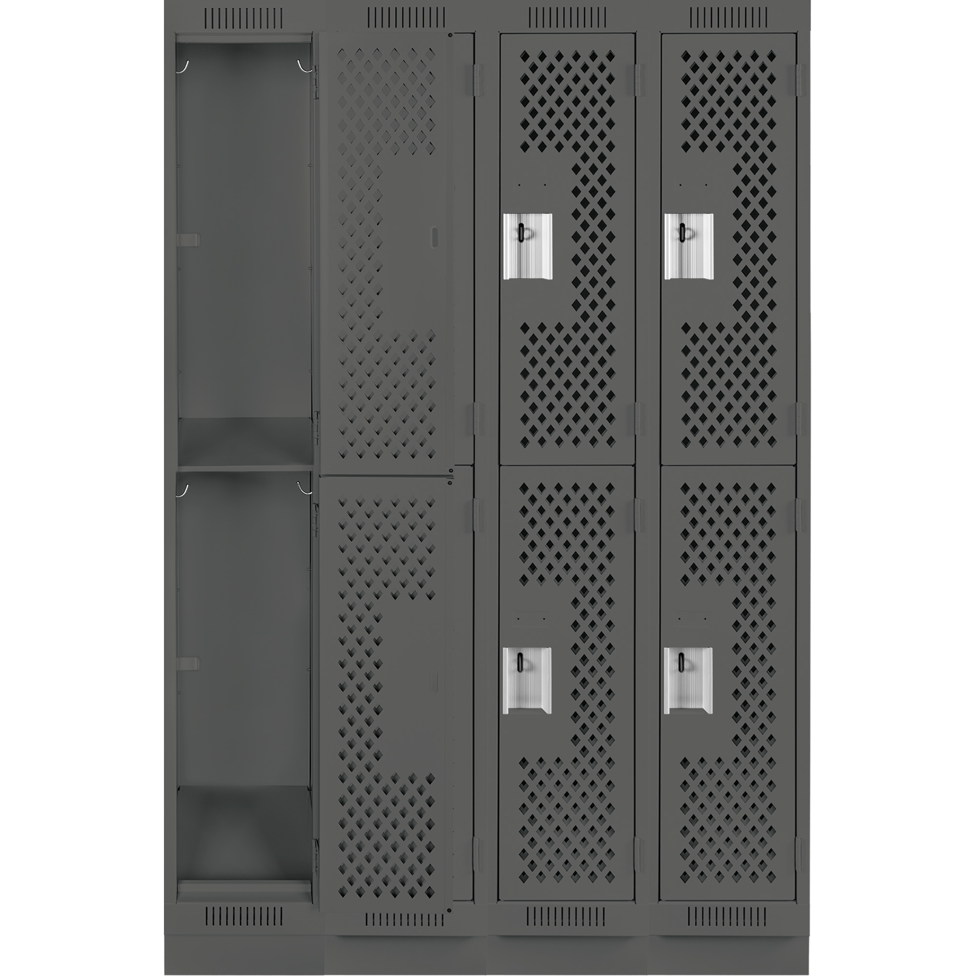 Casiers Clean LineMC, 2 niveaux, Bloc de 4, 48" x 15" x 76", Acier, Charbon, Rivet (assemblé), Perforé – Image 4
