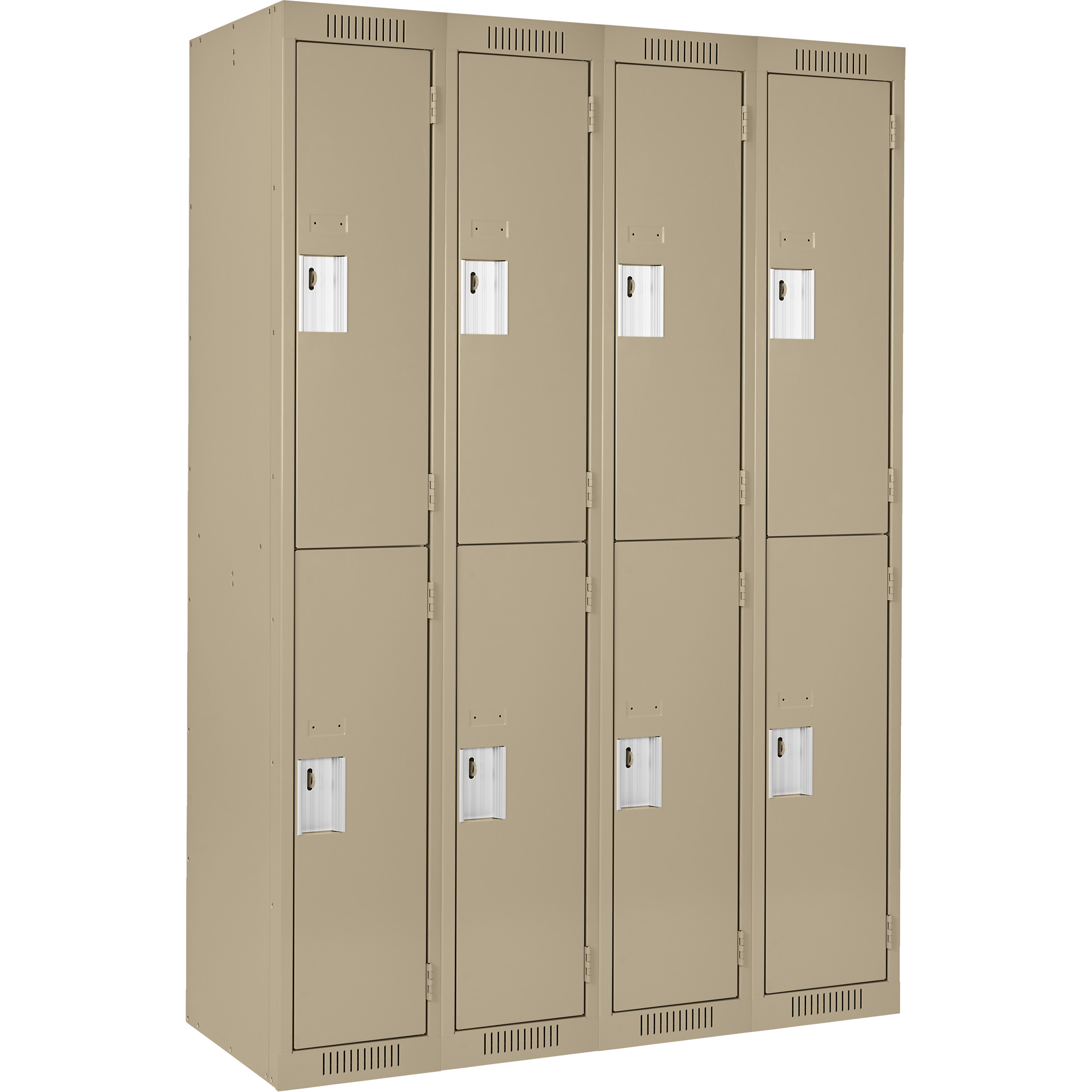 Casiers Clean LineMC, 2 niveaux, Bloc de 4, 48" x 12" x 72", Acier, Beige, Rivet (assemblé)