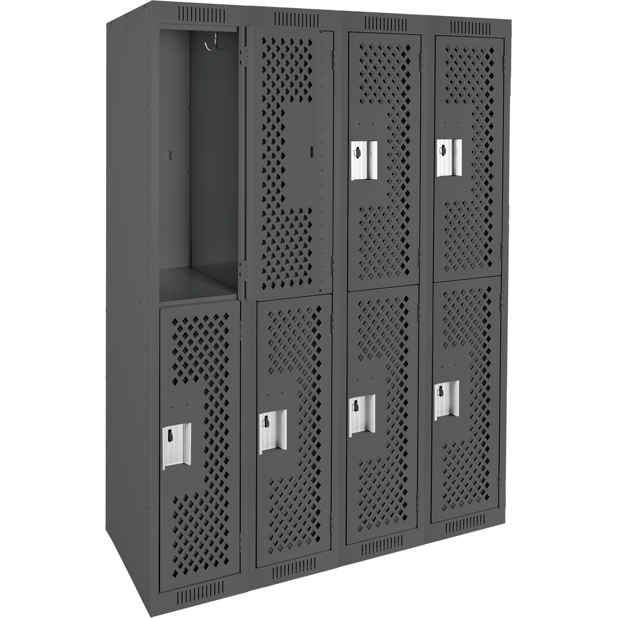 Casiers Clean LineMC, 2 niveaux, Bloc de 4, 48" x 18" x 72", Acier, Charbon, Rivet (assemblé), Perforé – Image 3