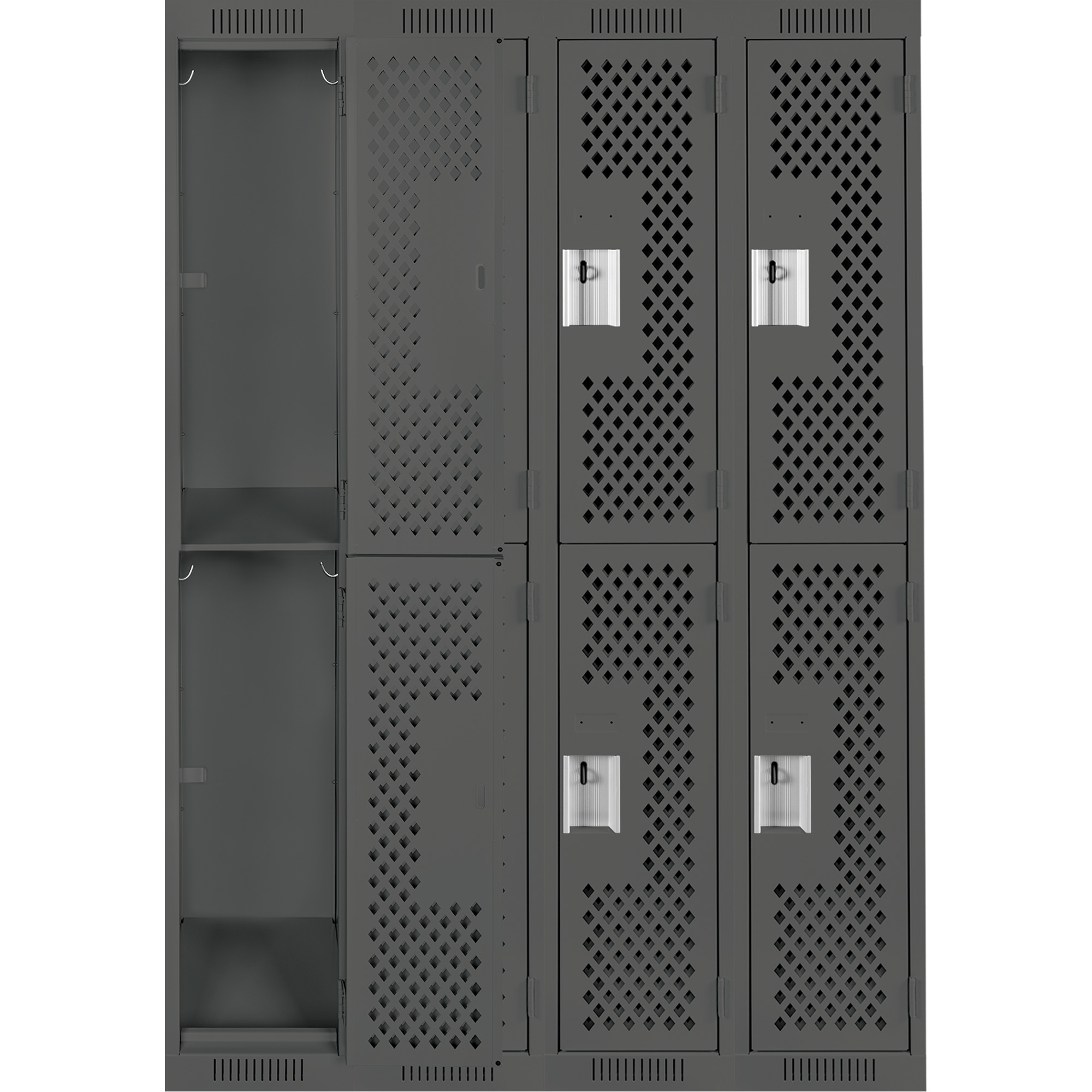 Casiers Clean LineMC, 2 niveaux, Bloc de 4, 48" x 18" x 72", Acier, Charbon, Rivet (assemblé), Perforé – Image 4