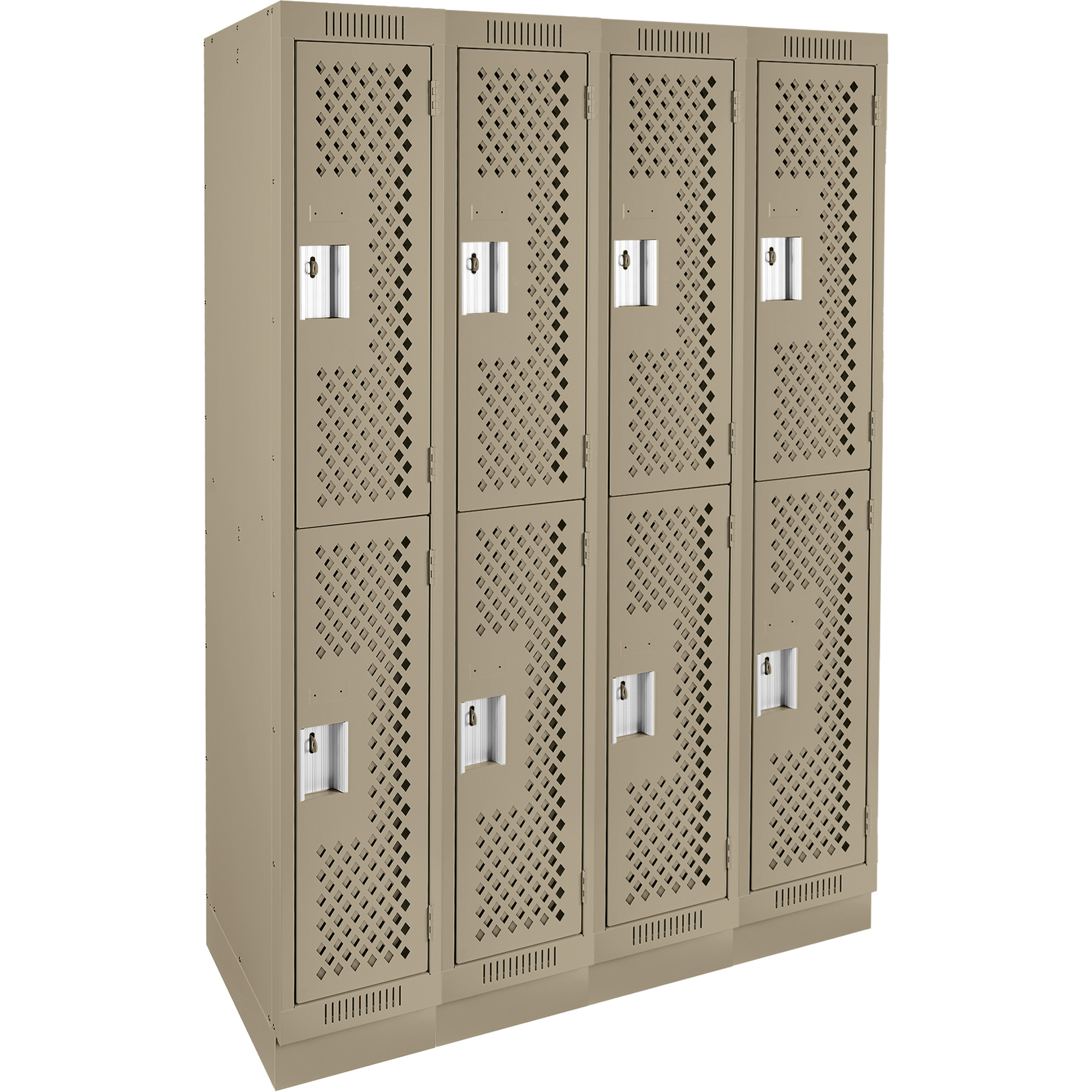 Casiers Clean LineMC, 2 niveaux, Bloc de 4, 48" x 12" x 76", Acier, Beige, Rivet (assemblé), Perforé