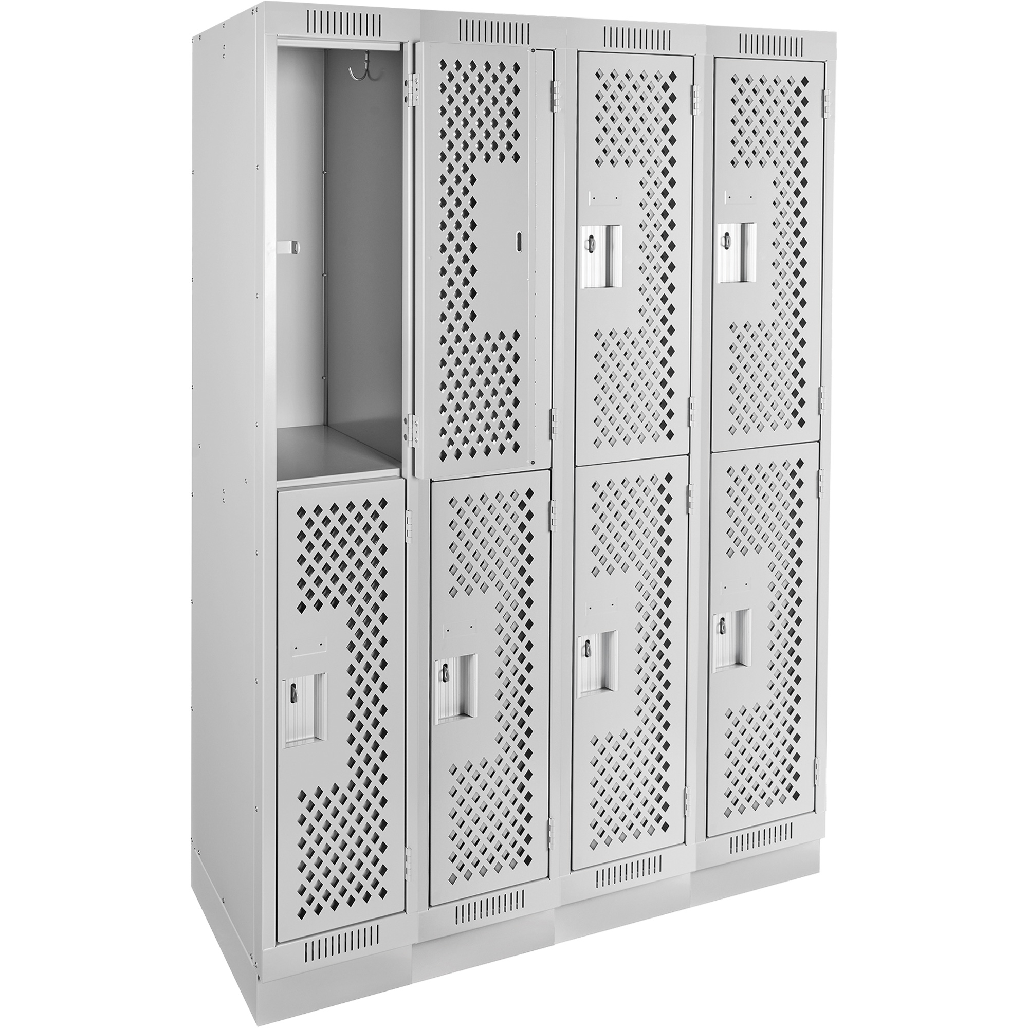 Casiers Clean LineMC, 2 niveaux, Bloc de 4, 48" x 18" x 76", Acier, Gris, Rivet (assemblé), Perforé – Image 3