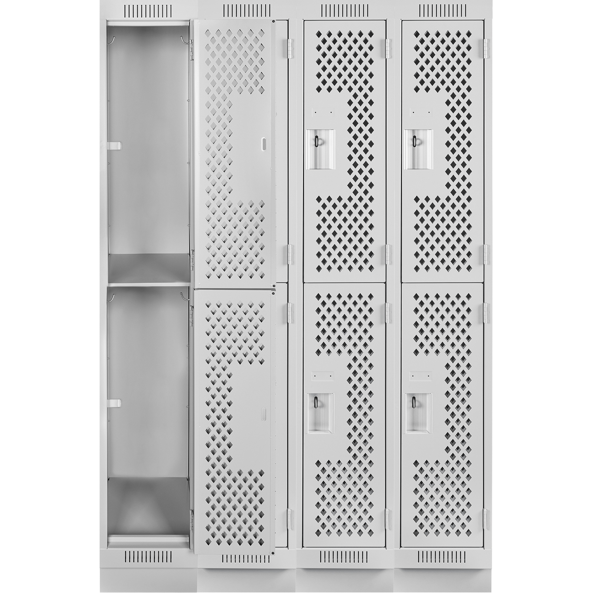 Casiers Clean LineMC, 2 niveaux, Bloc de 4, 48" x 18" x 76", Acier, Gris, Rivet (assemblé), Perforé – Image 4