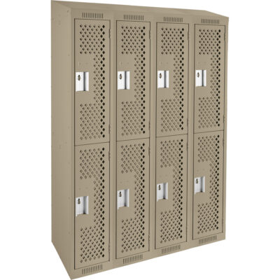 Casiers Clean LineMC, 2 niveaux, Bloc de 4, 48" x 12" x 78", Acier, Beige, Rivet (assemblé), Perforé