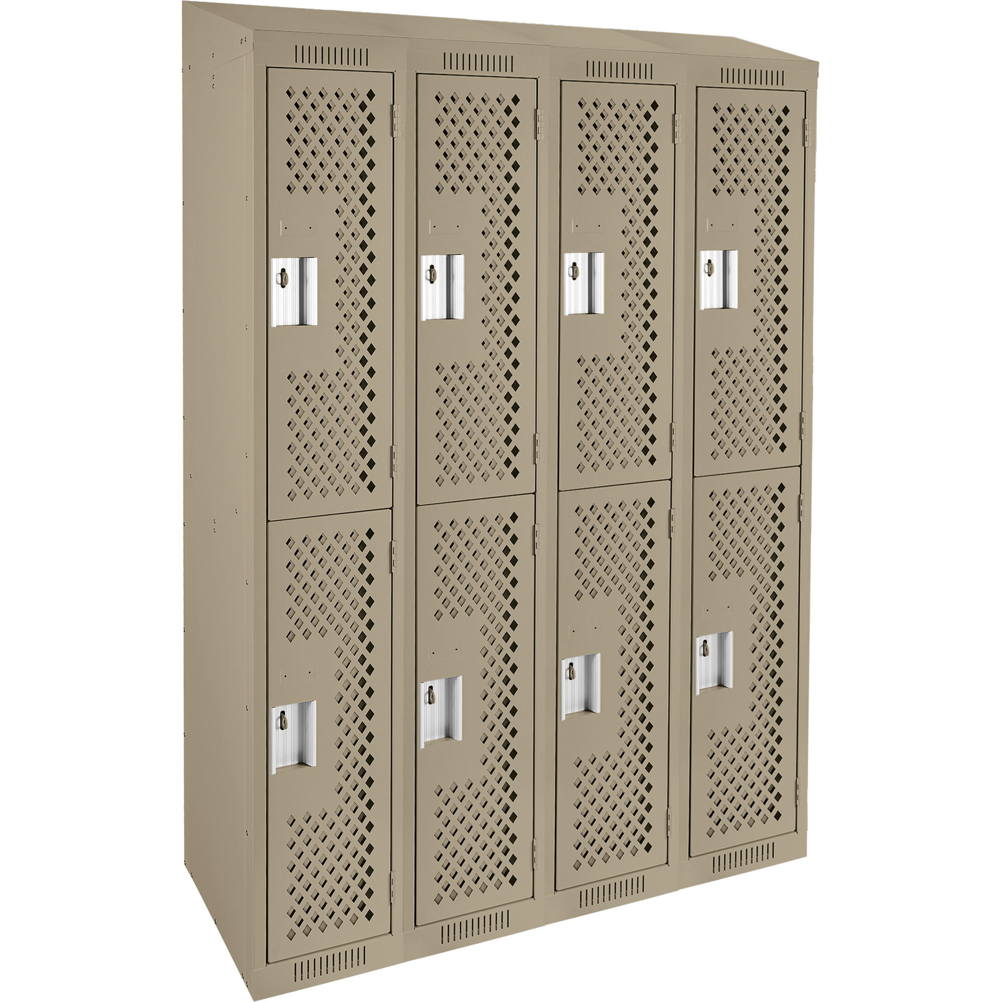Casiers Clean LineMC, 2 niveaux, Bloc de 4, 48" x 12" x 78", Acier, Beige, Rivet (assemblé), Perforé