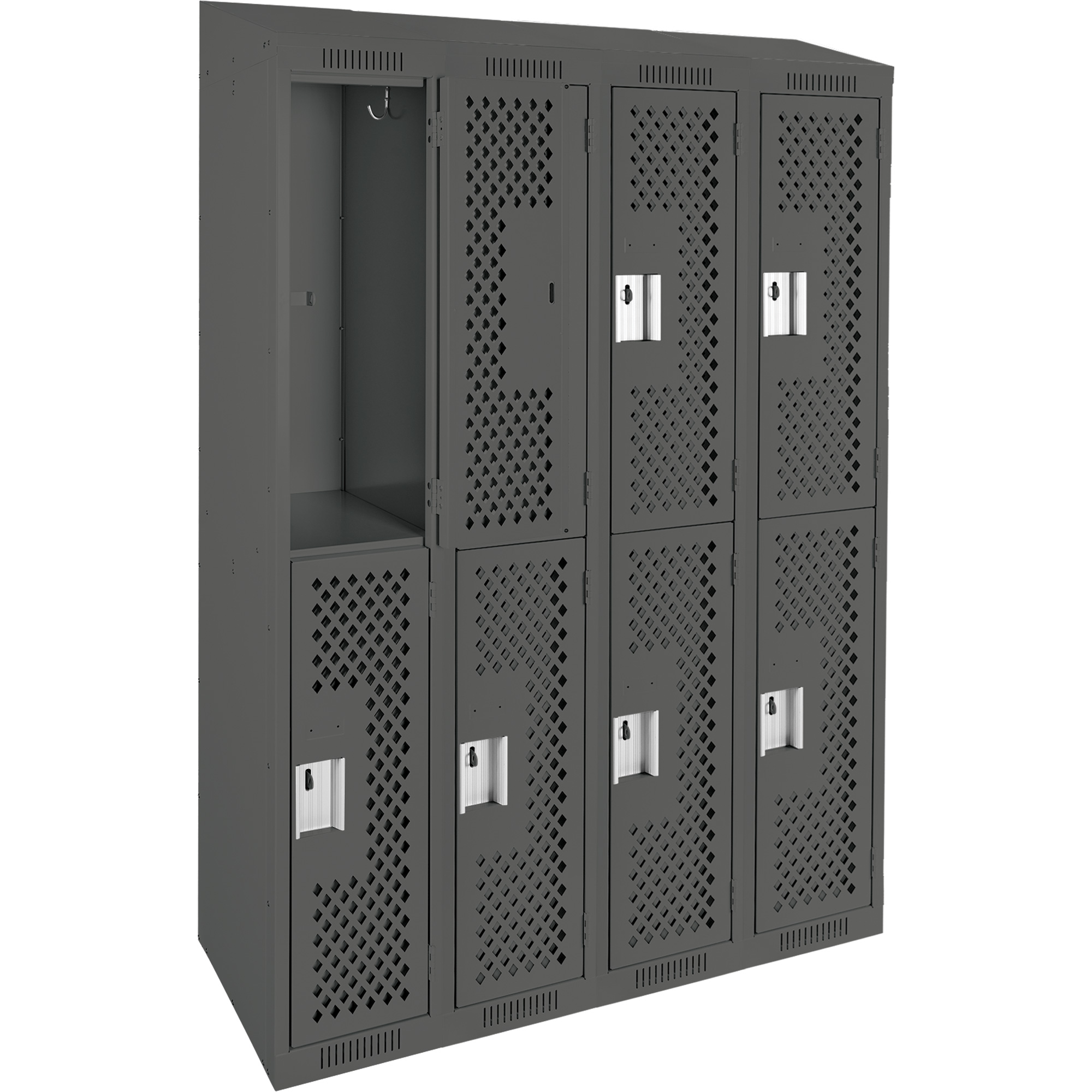 Casiers Clean LineMC, 2 niveaux, Bloc de 4, 48" x 18" x 78", Acier, Charbon, Rivet (assemblé), Perforé – Image 3
