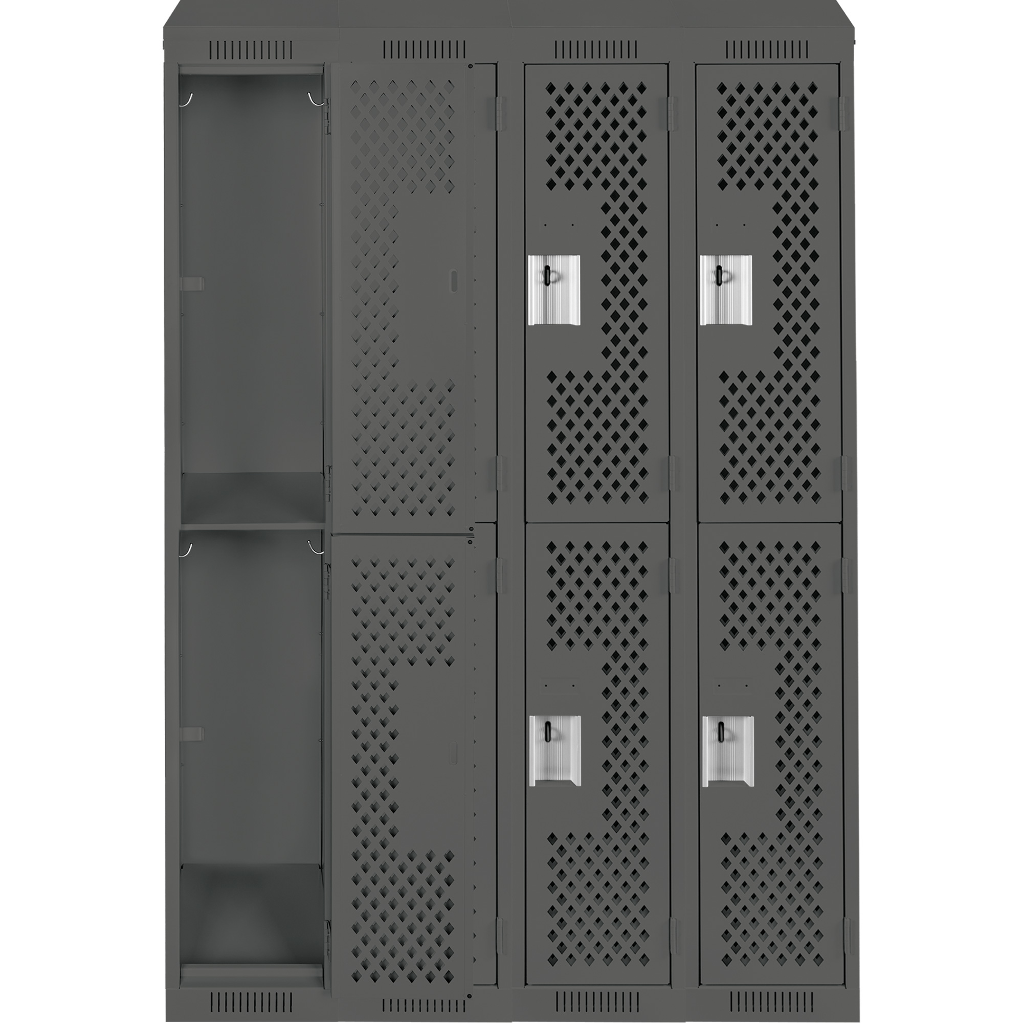 Casiers Clean LineMC, 2 niveaux, Bloc de 4, 48" x 18" x 78", Acier, Charbon, Rivet (assemblé), Perforé – Image 4