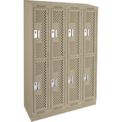 Casiers Clean LineMC, 2 niveaux, Bloc de 4, 48" x 12" x 82", Acier, Beige, Rivet (assemblé), Perforé