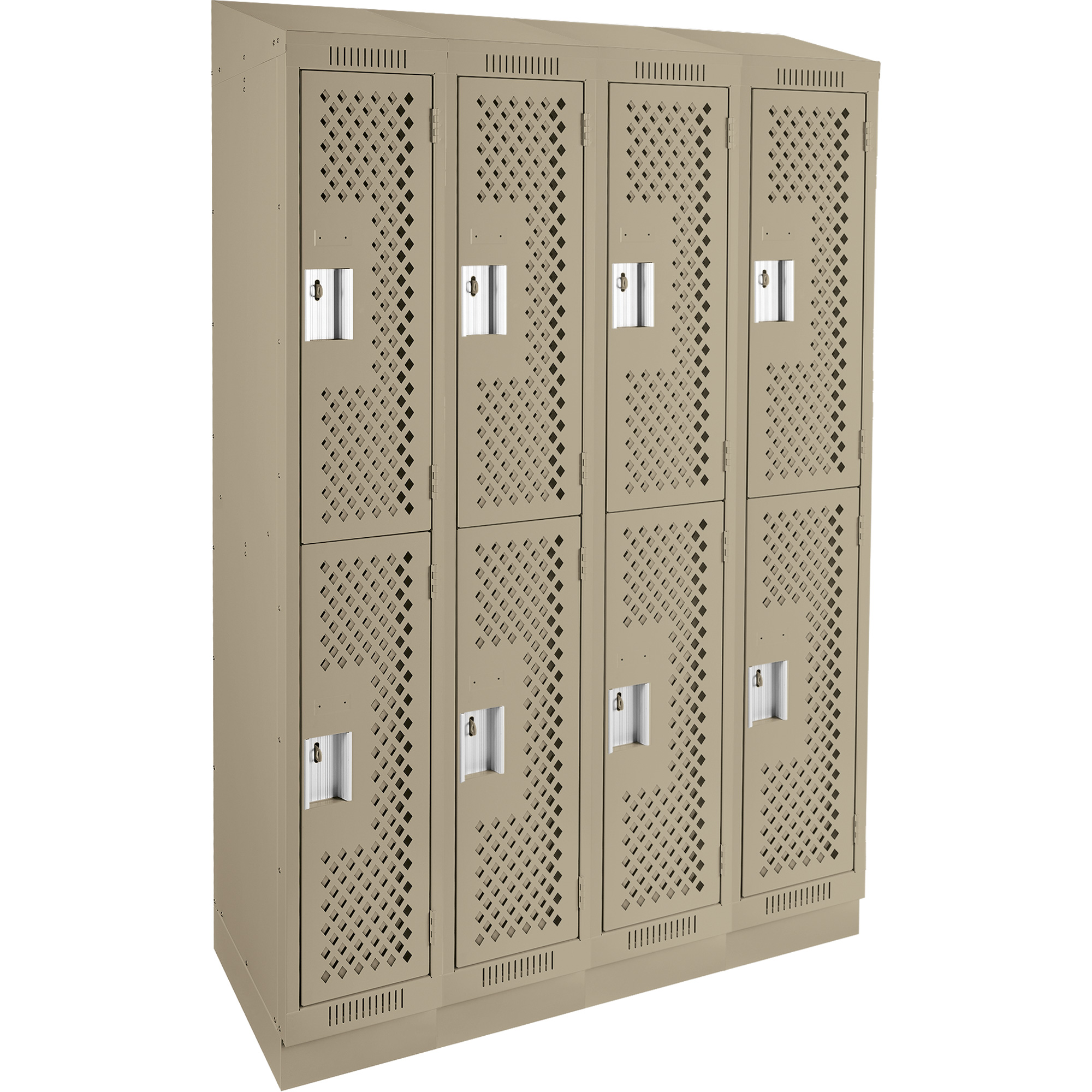 Casiers Clean LineMC, 2 niveaux, Bloc de 4, 48" x 12" x 82", Acier, Beige, Rivet (assemblé), Perforé