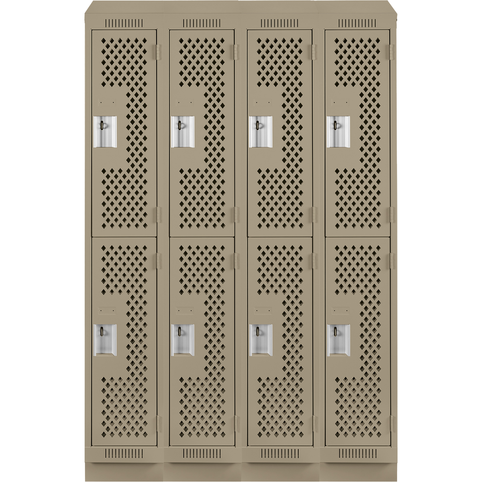 Casiers Clean LineMC, 2 niveaux, Bloc de 4, 48" x 12" x 82", Acier, Beige, Rivet (assemblé), Perforé – Image 2