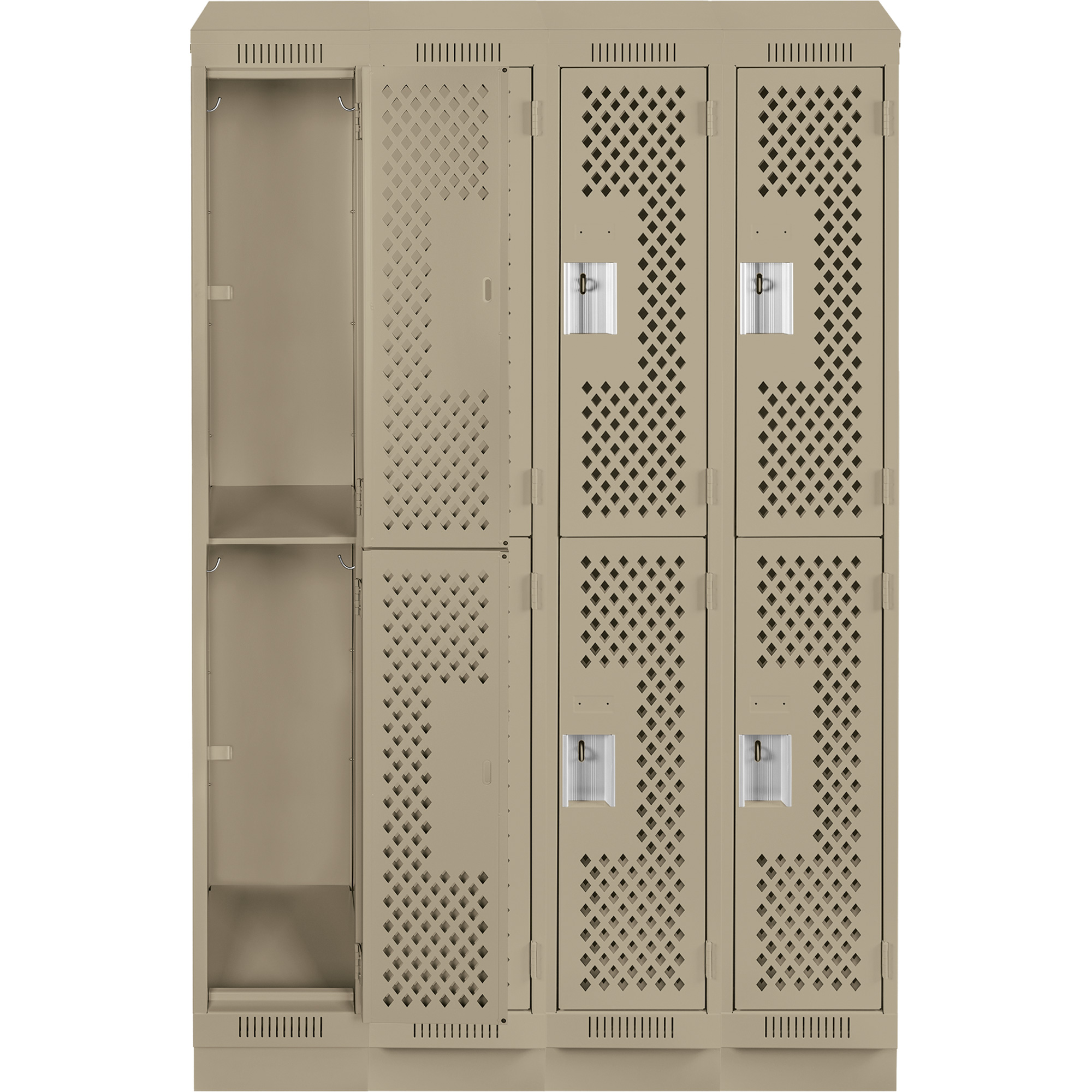 Casiers Clean LineMC, 2 niveaux, Bloc de 4, 48" x 12" x 82", Acier, Beige, Rivet (assemblé), Perforé – Image 4