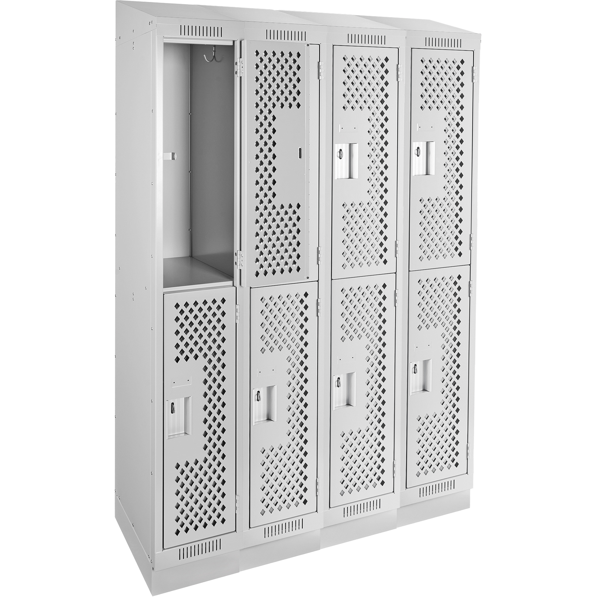 Casiers Clean LineMC, 2 niveaux, Bloc de 4, 48" x 18" x 82", Acier, Gris, Rivet (assemblé), Perforé – Image 3