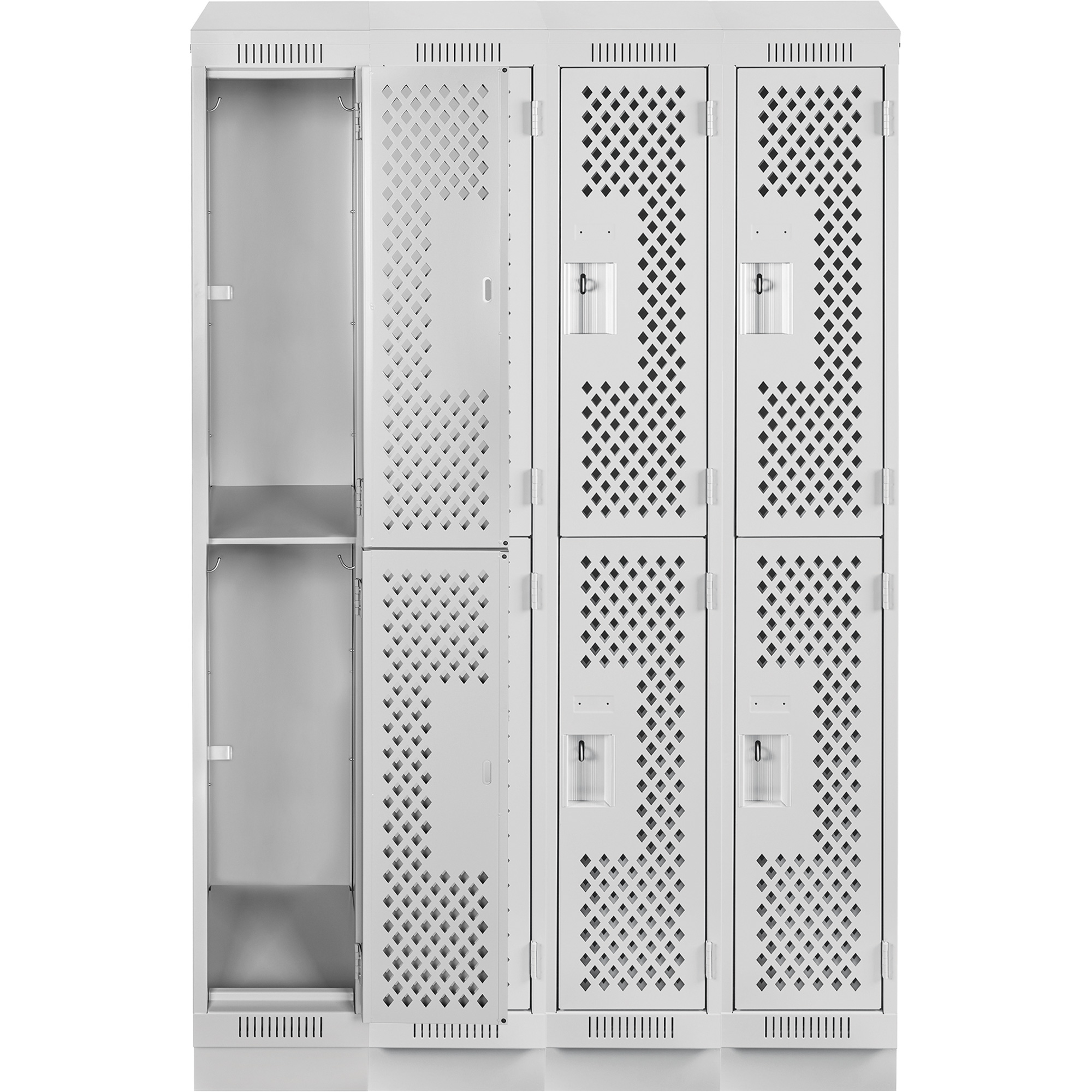 Casiers Clean LineMC, 2 niveaux, Bloc de 4, 48" x 18" x 82", Acier, Gris, Rivet (assemblé), Perforé – Image 4
