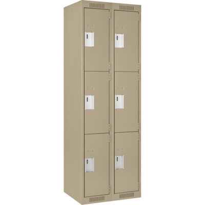 Casiers Clean LineMC, 3 niveaux, Bloc de 2, 24" x 18" x 72", Acier, Beige, Rivet (assemblé)