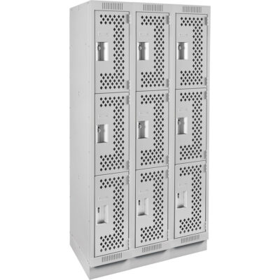 Casiers Clean LineMC, 3 niveaux, Bloc de 3, 36" x 15" x 76", Acier, Gris, Rivet (assemblé), Perforé