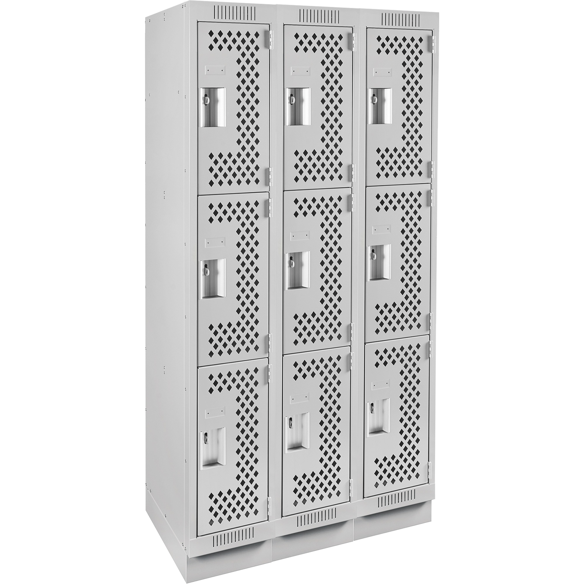 Casiers Clean LineMC, 3 niveaux, Bloc de 3, 36" x 15" x 76", Acier, Gris, Rivet (assemblé), Perforé