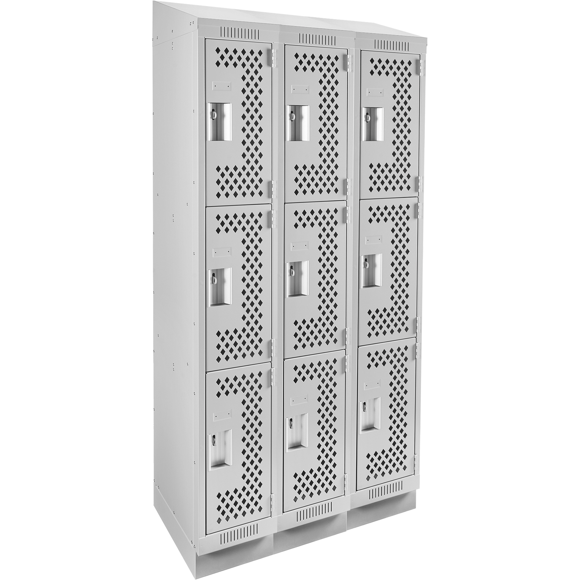 Casiers Clean LineMC, 3 niveaux, Bloc de 3, 36" x 15" x 82", Acier, Gris, Rivet (assemblé), Perforé