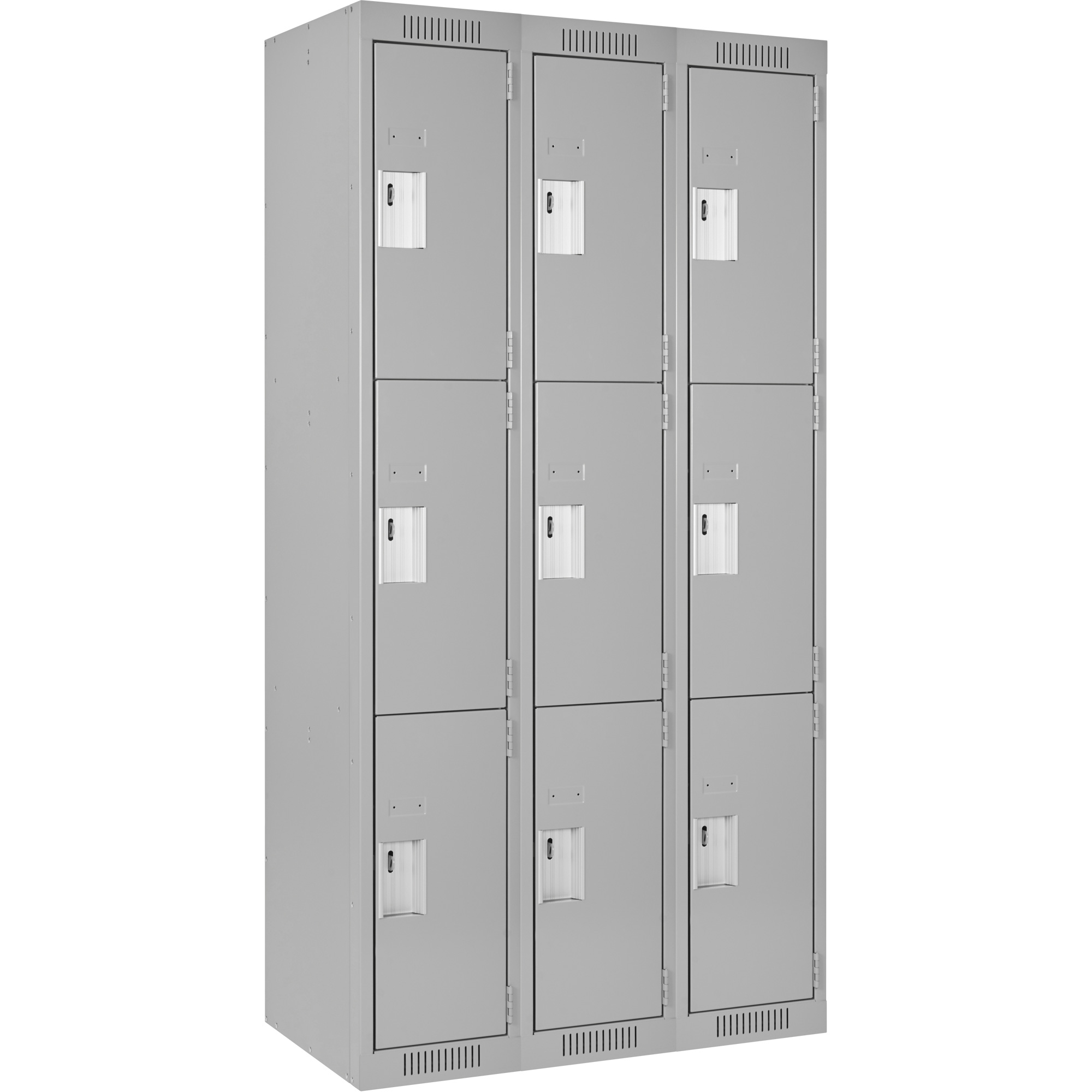 Casiers Clean LineMC, 3 niveaux, Bloc de 3, 36" x 18" x 72", Acier, Gris, Rivet (assemblé)