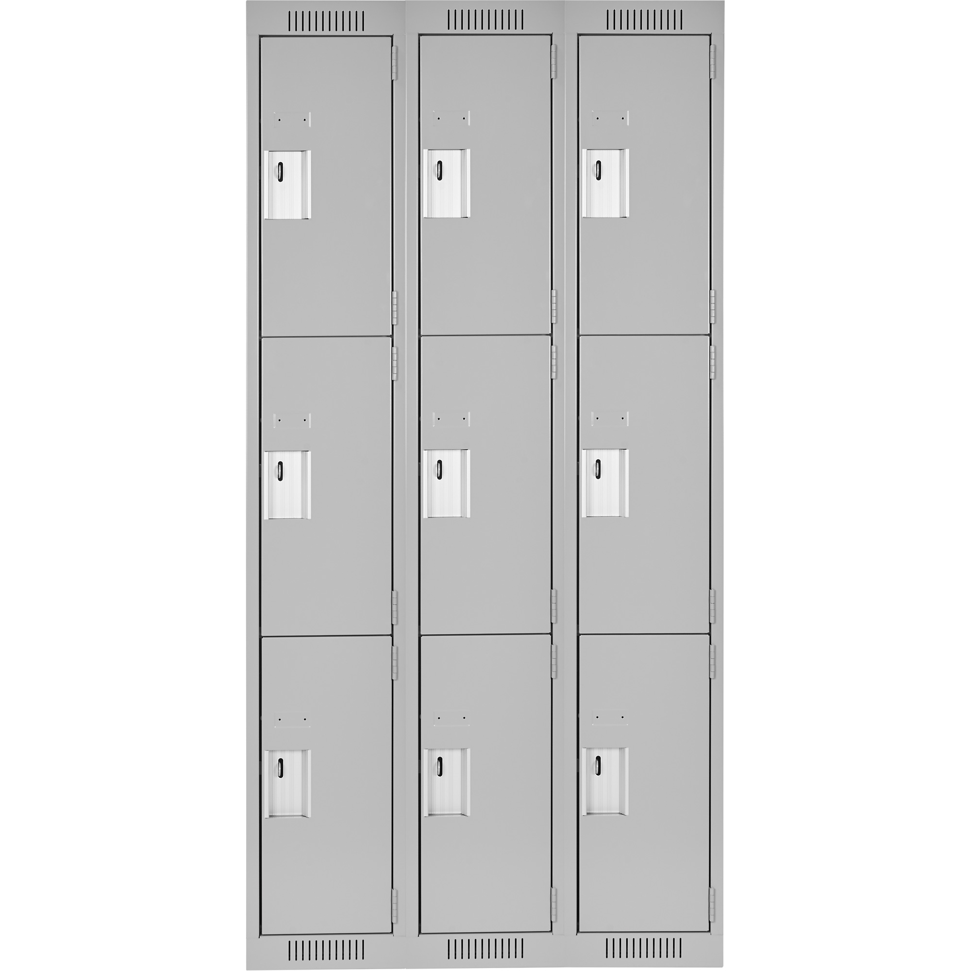 Casiers Clean LineMC, 3 niveaux, Bloc de 3, 36" x 18" x 72", Acier, Gris, Rivet (assemblé) – Image 2