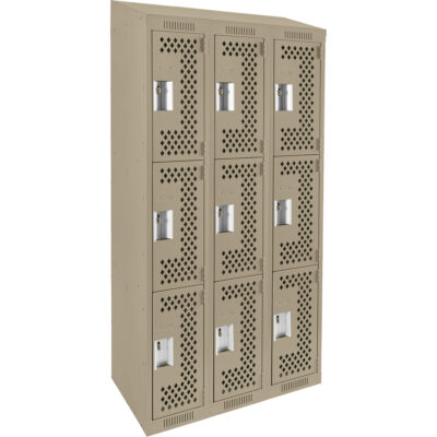 Casiers Clean LineMC, 3 niveaux, Bloc de 3, 36" x 12" x 78", Acier, Beige, Rivet (assemblé), Perforé
