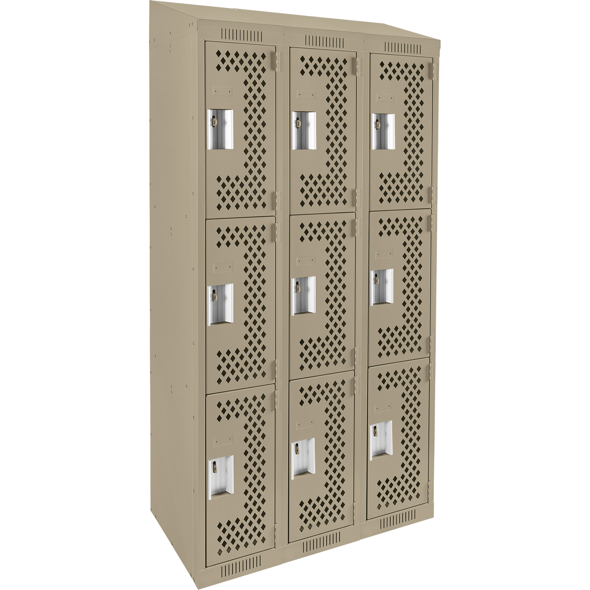 Casiers Clean LineMC, 3 niveaux, Bloc de 3, 36" x 12" x 78", Acier, Beige, Rivet (assemblé), Perforé