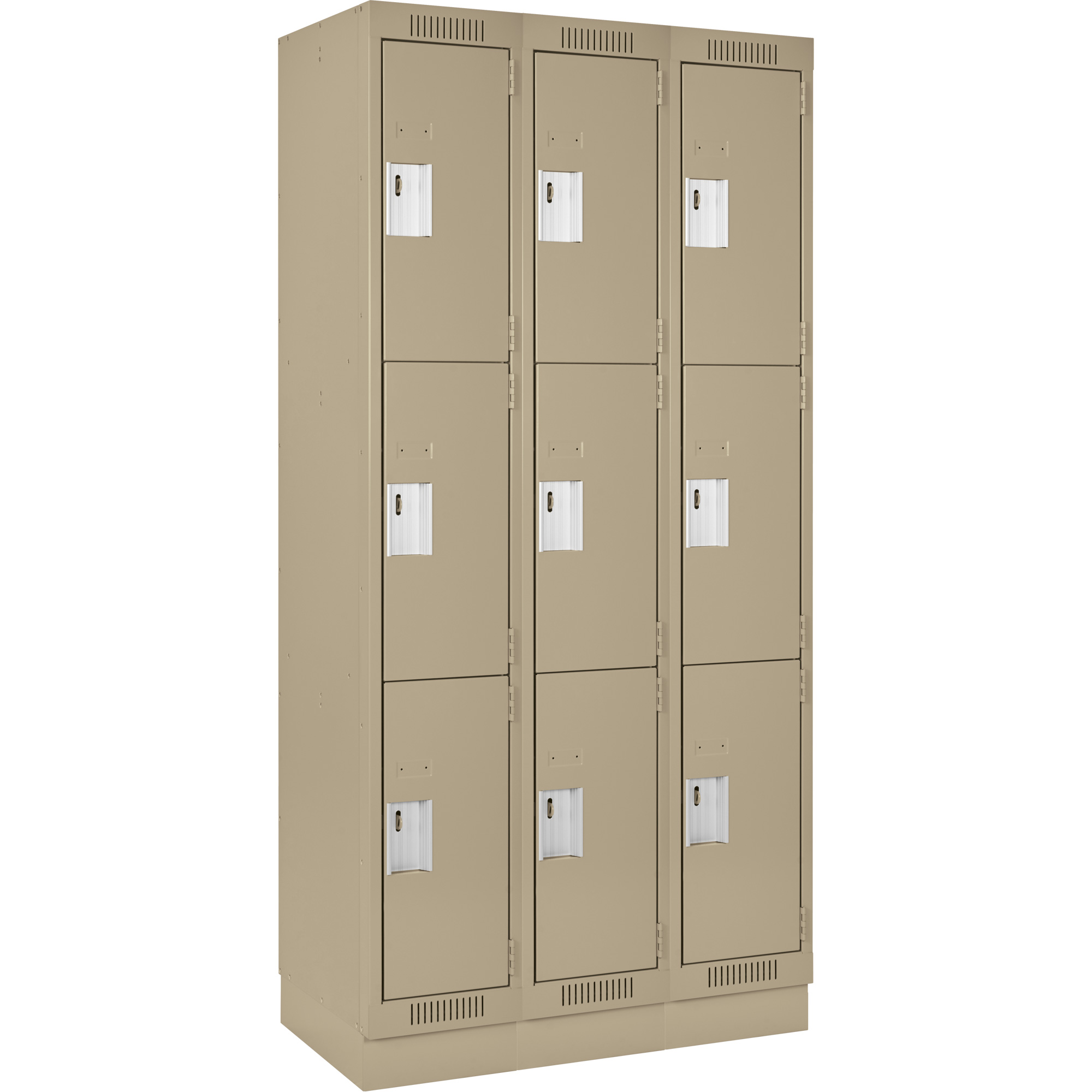Casiers Clean LineMC, 3 niveaux, Bloc de 3, 36" x 18" x 76", Acier, Beige, Rivet (assemblé)