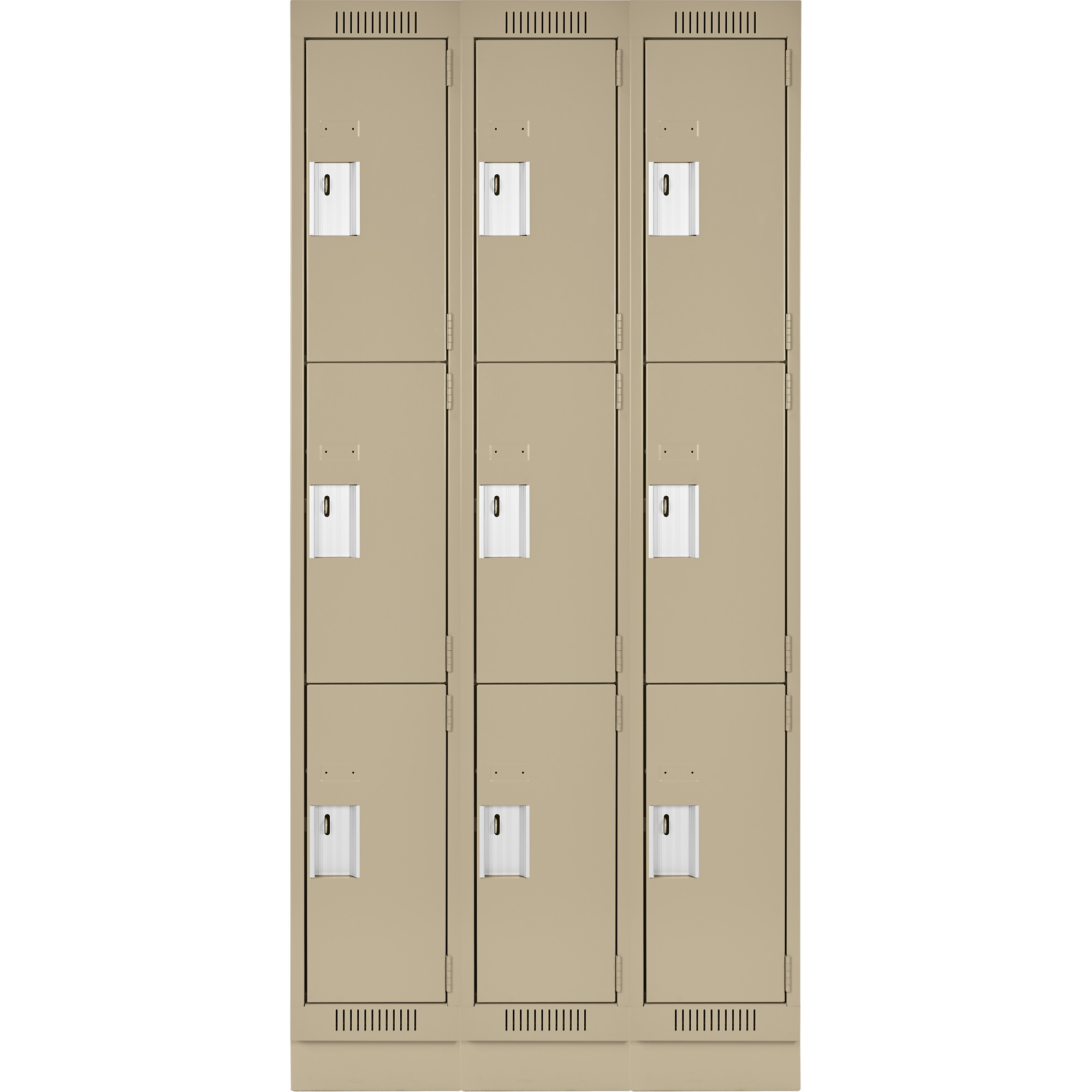 Casiers Clean LineMC, 3 niveaux, Bloc de 3, 36" x 18" x 76", Acier, Beige, Rivet (assemblé) – Image 2