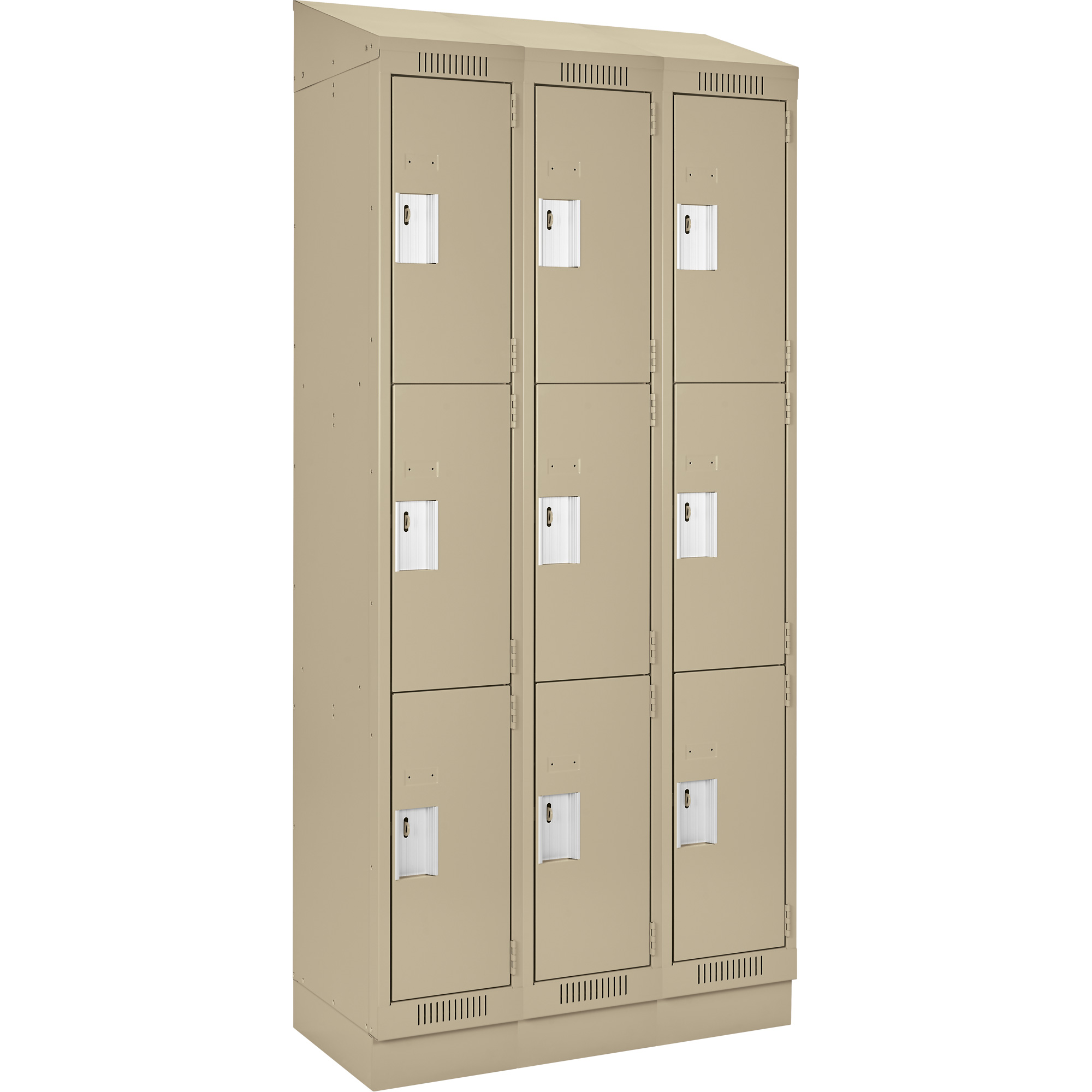 Casiers Clean LineMC, 3 niveaux, Bloc de 3, 54" x 18" x 82", Acier, Beige, Rivet (assemblé)
