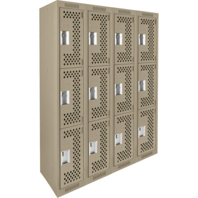Casiers Clean LineMC, 3 niveaux, Bloc de 4, 48" x 12" x 72", Acier, Beige, Rivet (assemblé), Perforé