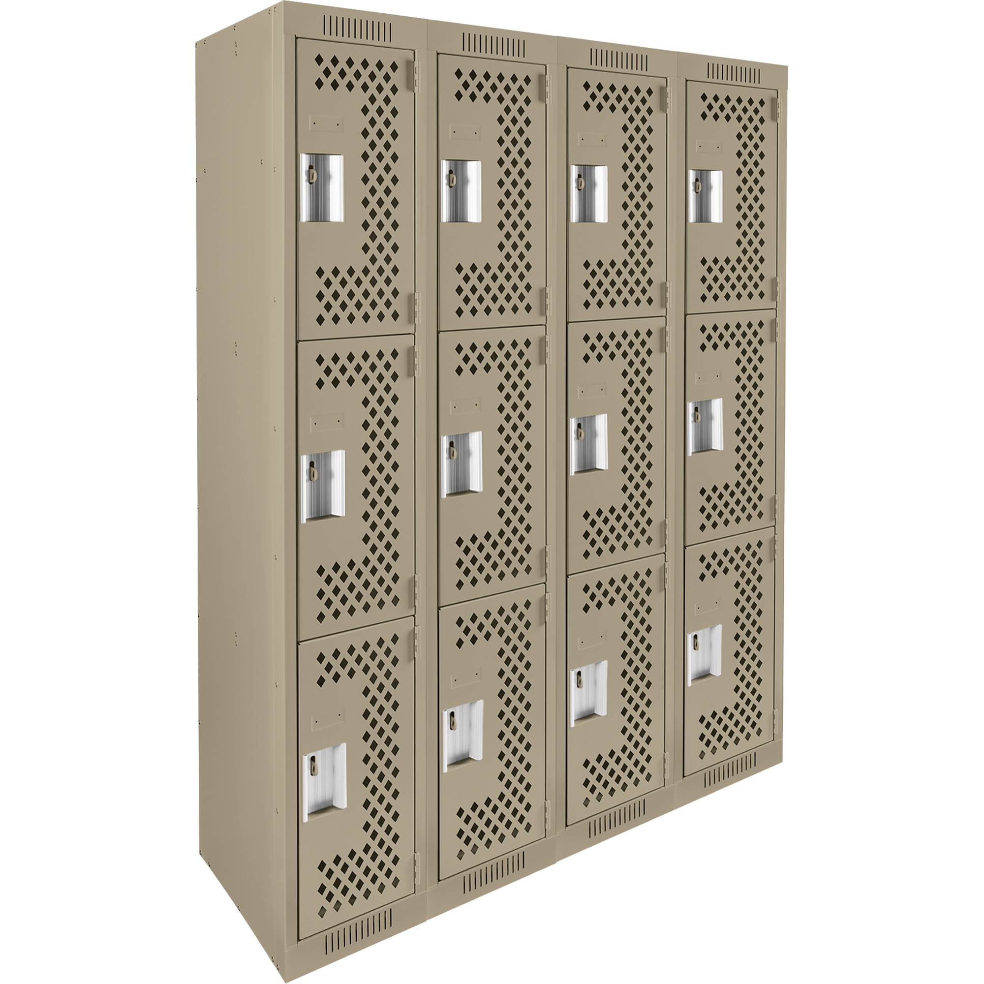 Casiers Clean LineMC, 3 niveaux, Bloc de 4, 48" x 12" x 72", Acier, Beige, Rivet (assemblé), Perforé